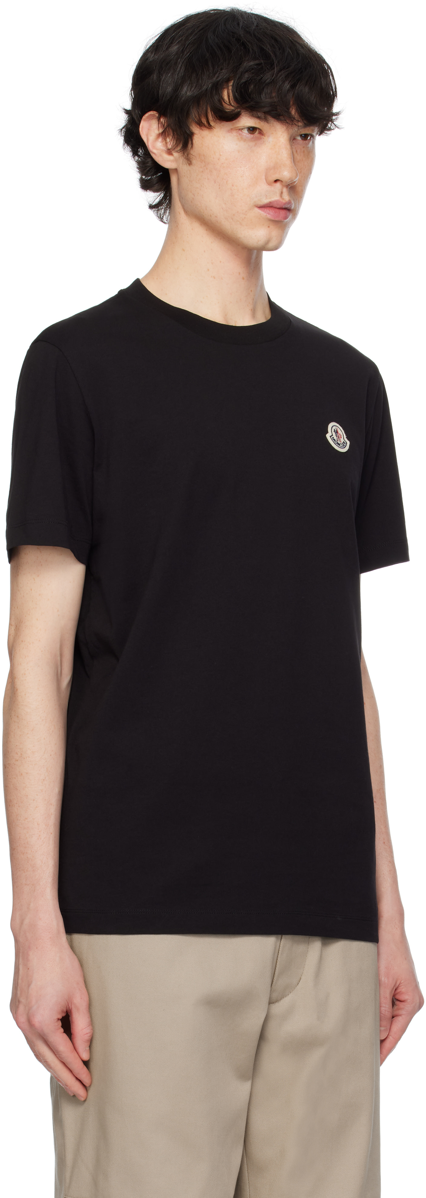 Moncler: Three-Pack Black Logo Patch T-shirts | SSENSE