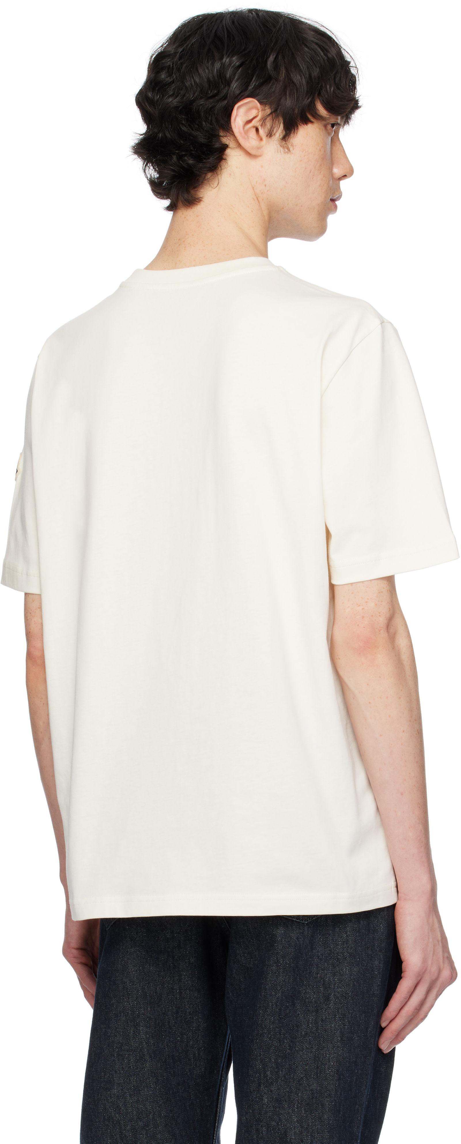 Moncler: Off-White Embroidered Varsity Logo Cotton T-shirt | SSENSE