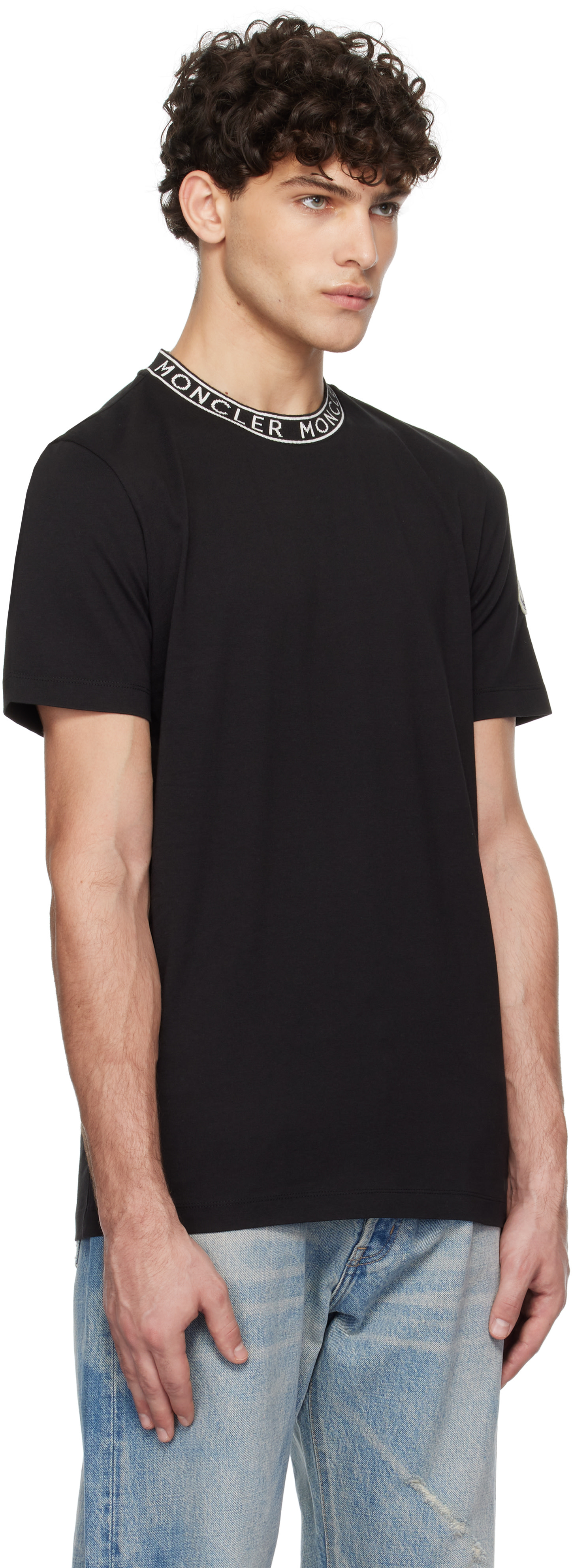 MONCLER ブラック Tシャツ Lサイズ Moncler: Black Logo-Trimmed Cotton T-shirt | SSENSE