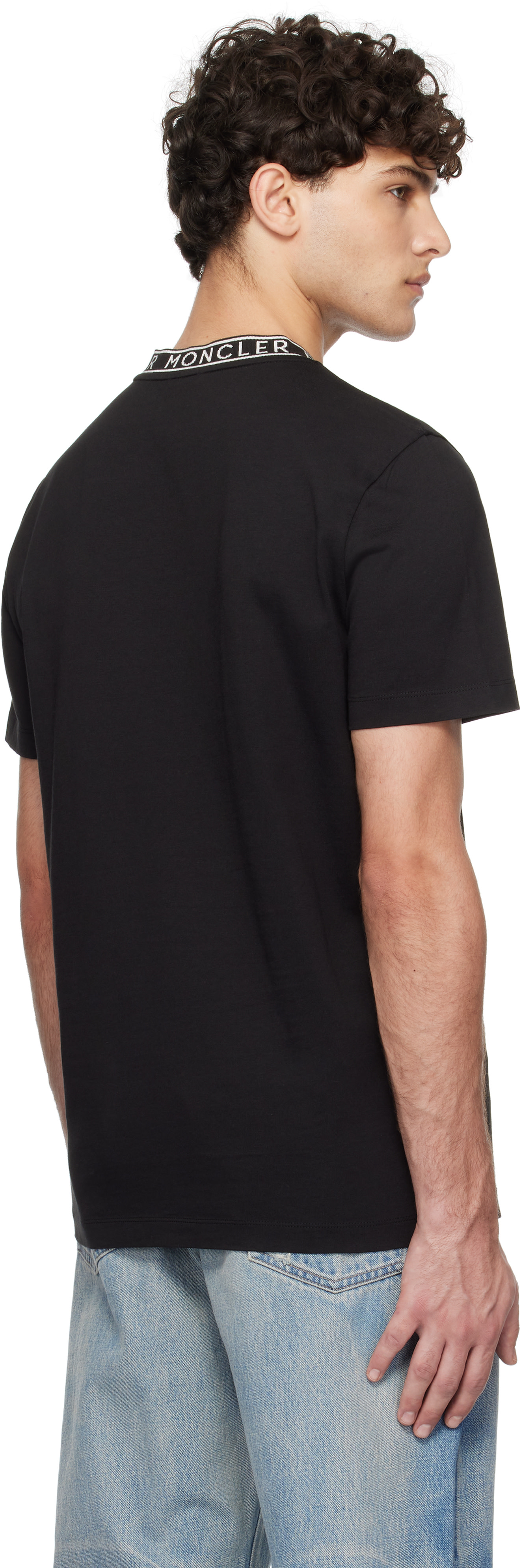 Moncler: Black Logo-Trimmed Cotton T-shirt | SSENSE