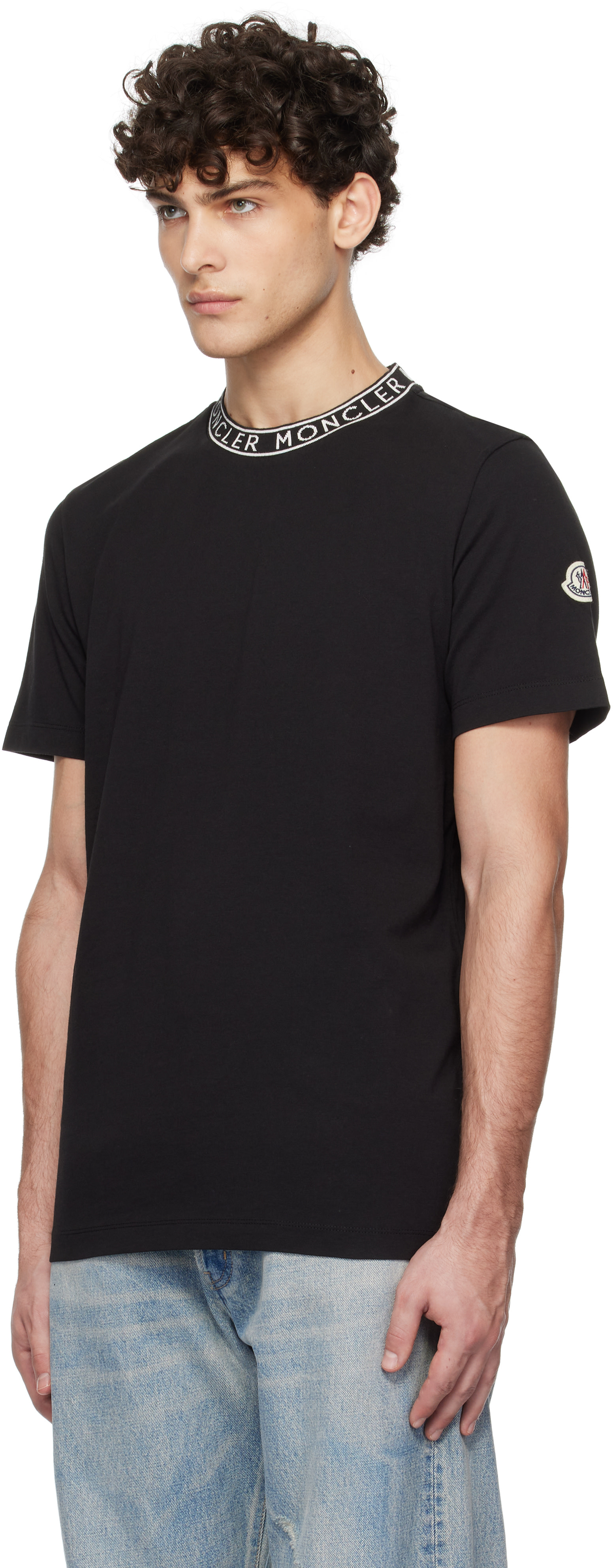 Moncler: Black Logo-Trimmed Cotton T-shirt | SSENSE
