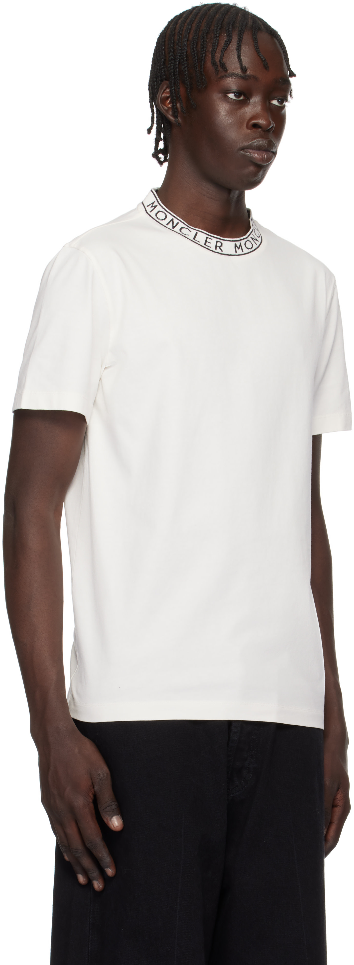 Moncler: White Logo-Trimmed Cotton T-shirt | SSENSE