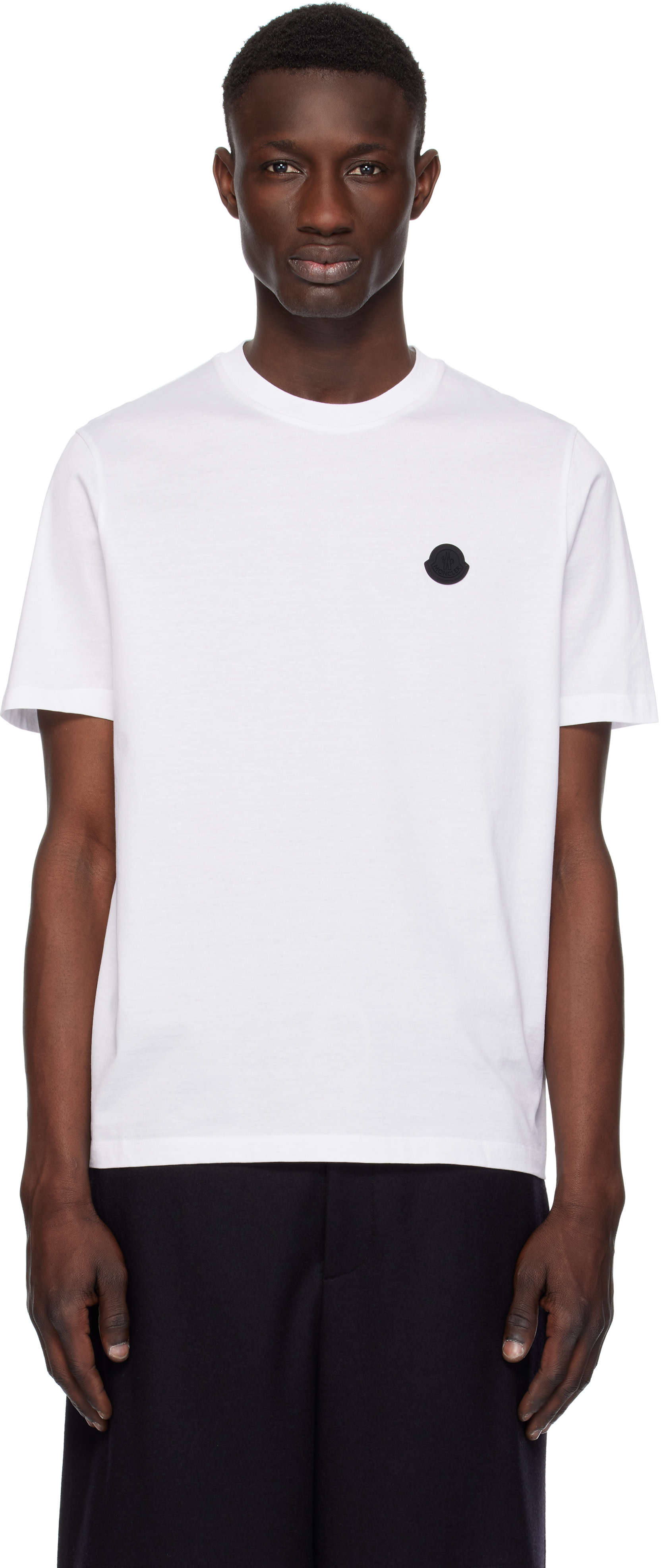 Moncler: White Vertical Back Logo Cotton T-shirt | SSENSE United