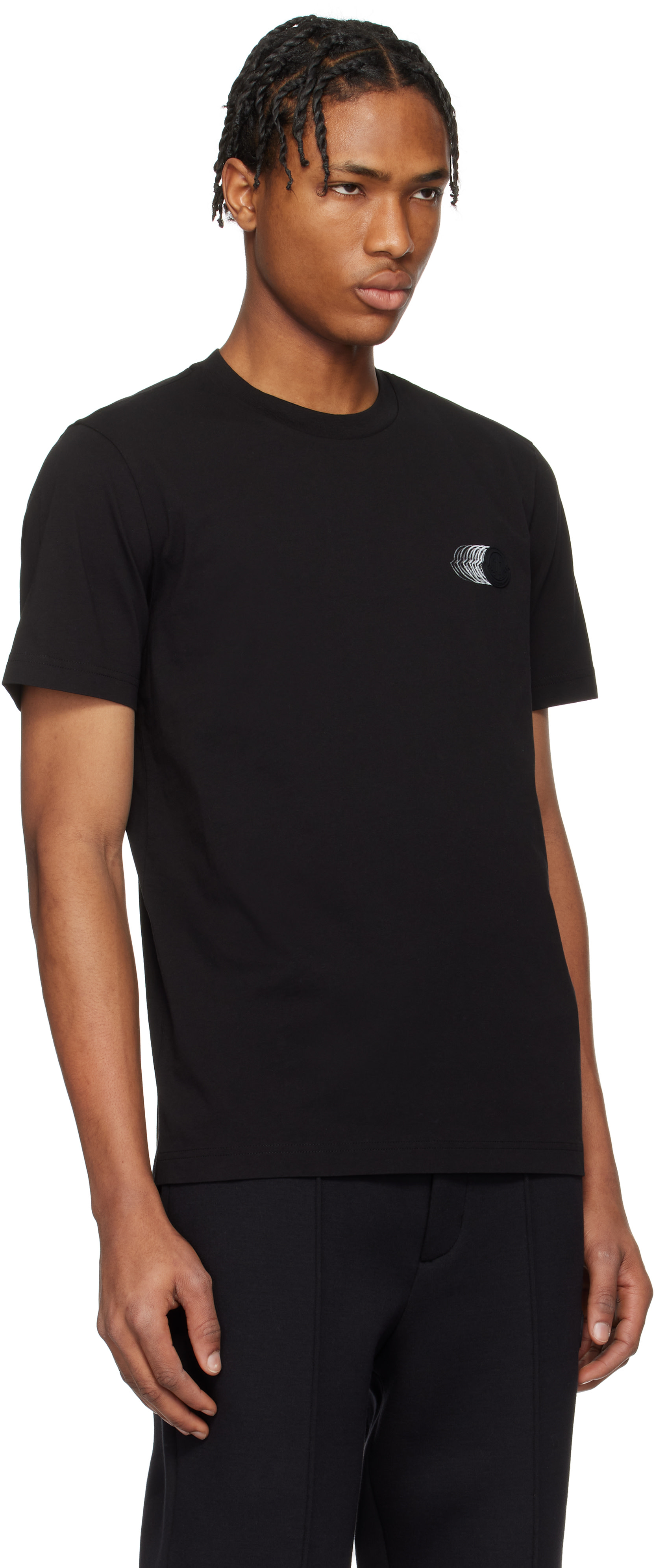 Moncler: Black Faded Logo Motif Cotton T-shirt | SSENSE