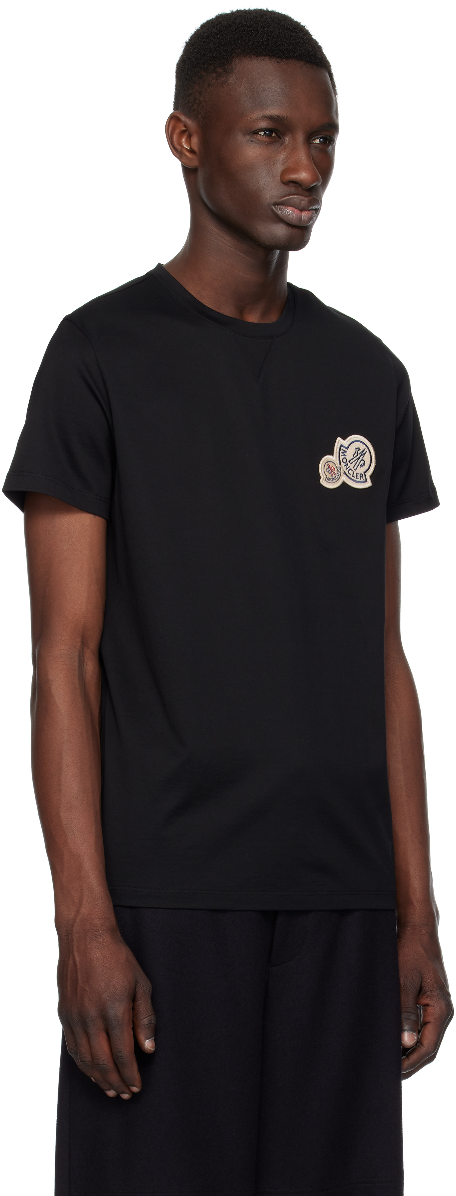 Moncler ブラック Tシャツ 2枚セット Moncler: Black Double Logo Patch Cotton T-shirt | SSENSE