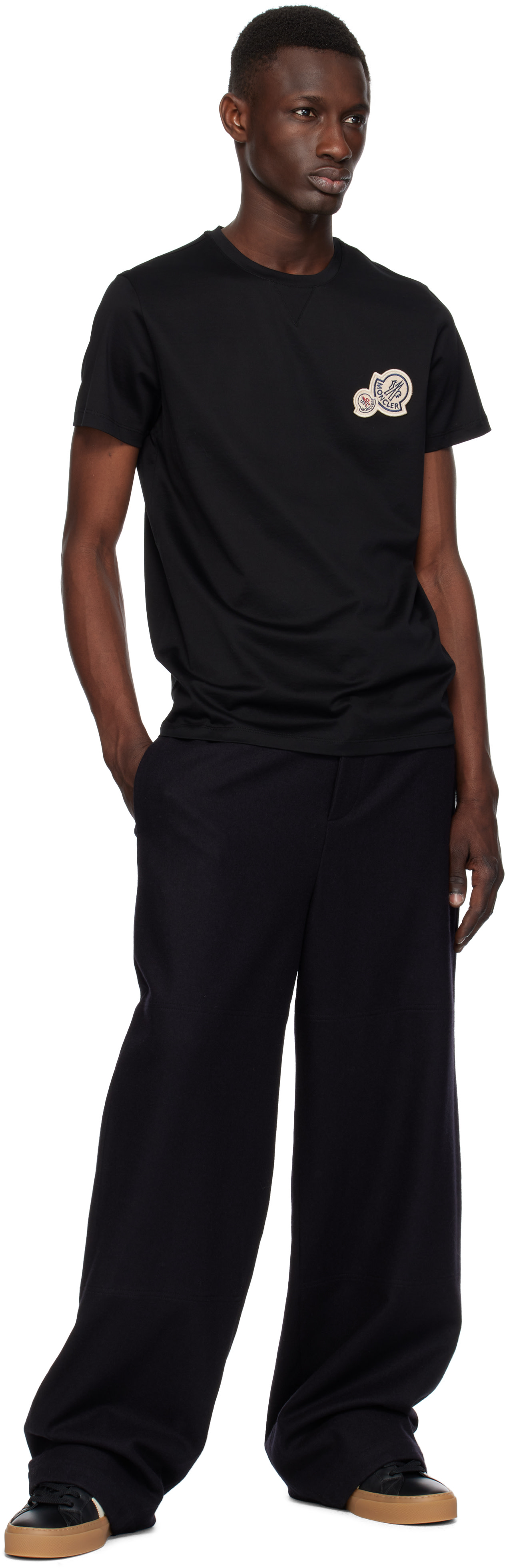 Moncler: Black Double Logo Patch Cotton T-shirt | SSENSE