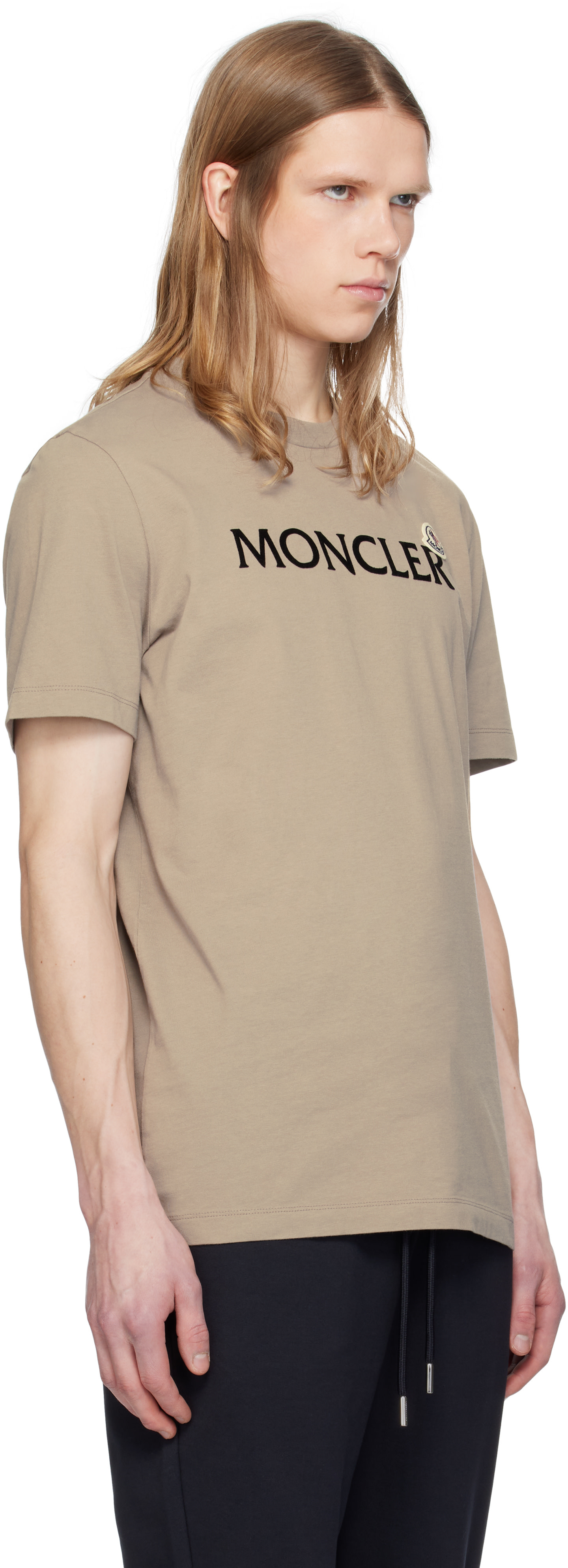 Moncler: ベージュ フロックロゴ コットン Tシャツ | SSENSE 日本