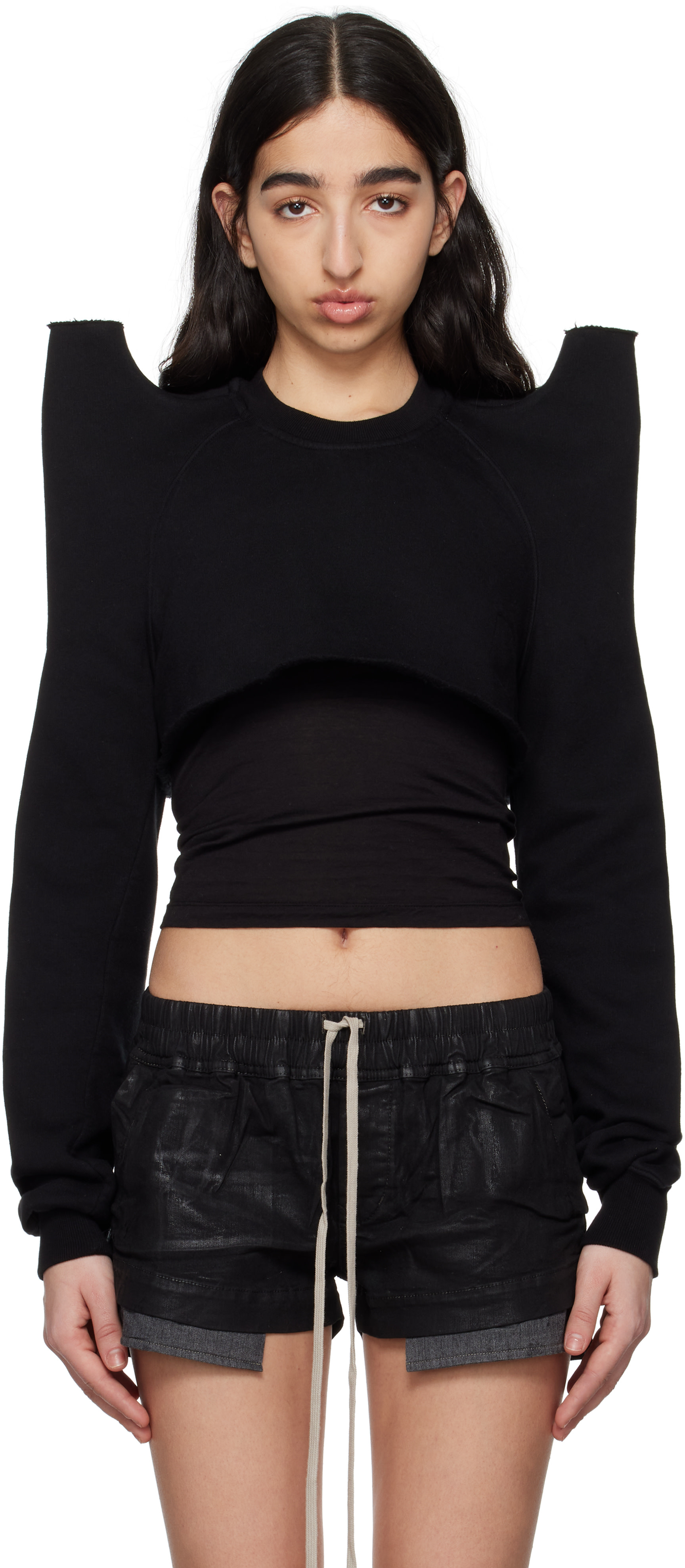 Rick Owens DRKSHDW: Black Hollywood Cropped Tecsweat Sweatshirt