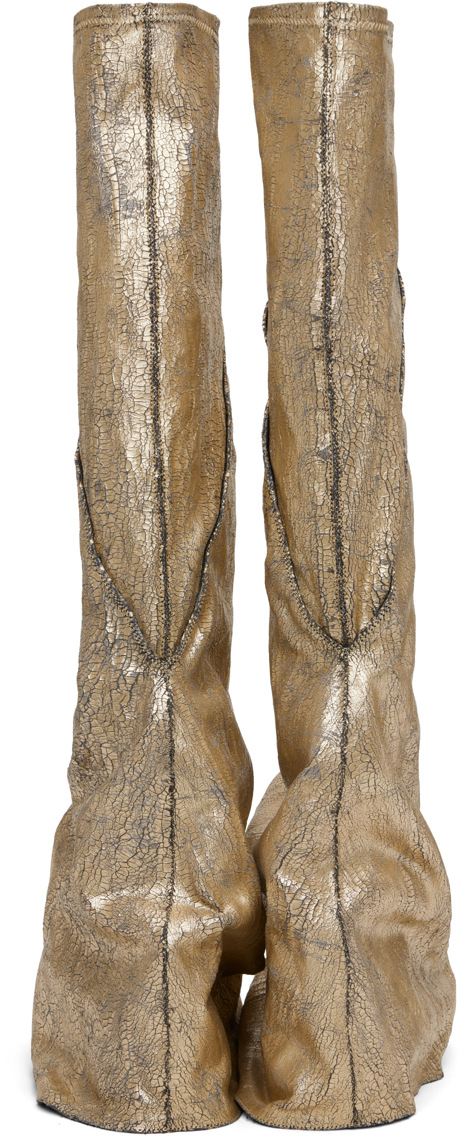 Rick Owens DRKSHDW: Gold Hollywood Fetish Tall Boots | SSENSE