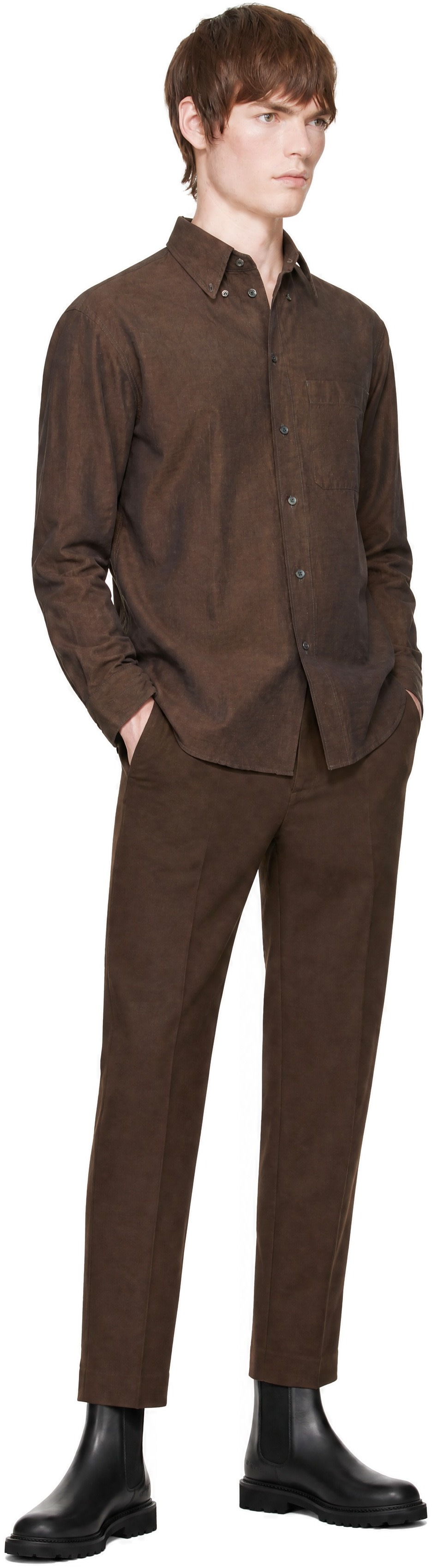 Sunspel - Brown Moleskin Regular Fit Trousers