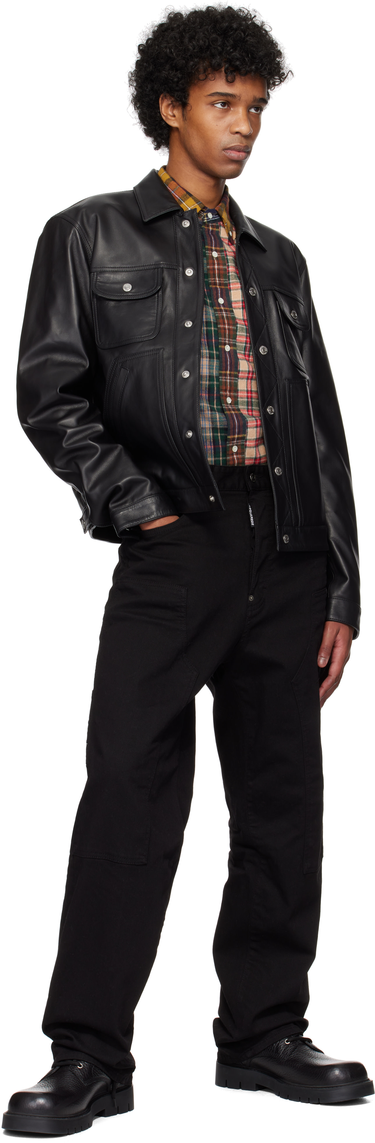 Dsquared2 - ブラック ボクシーフィット Jean レザージャケット