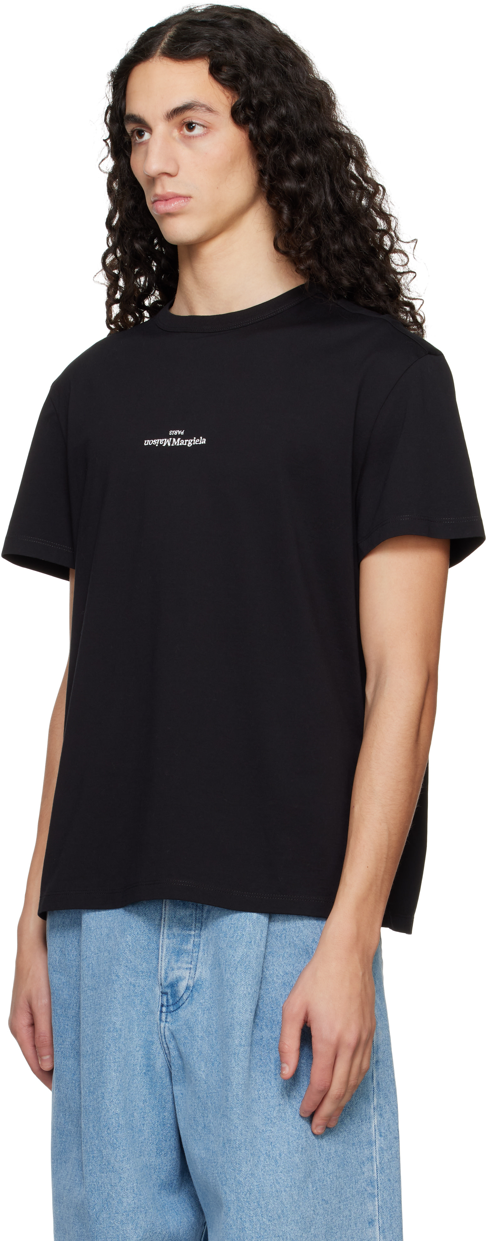 Maison Margiela: Black Distorted Logo T-Shirt | SSENSE