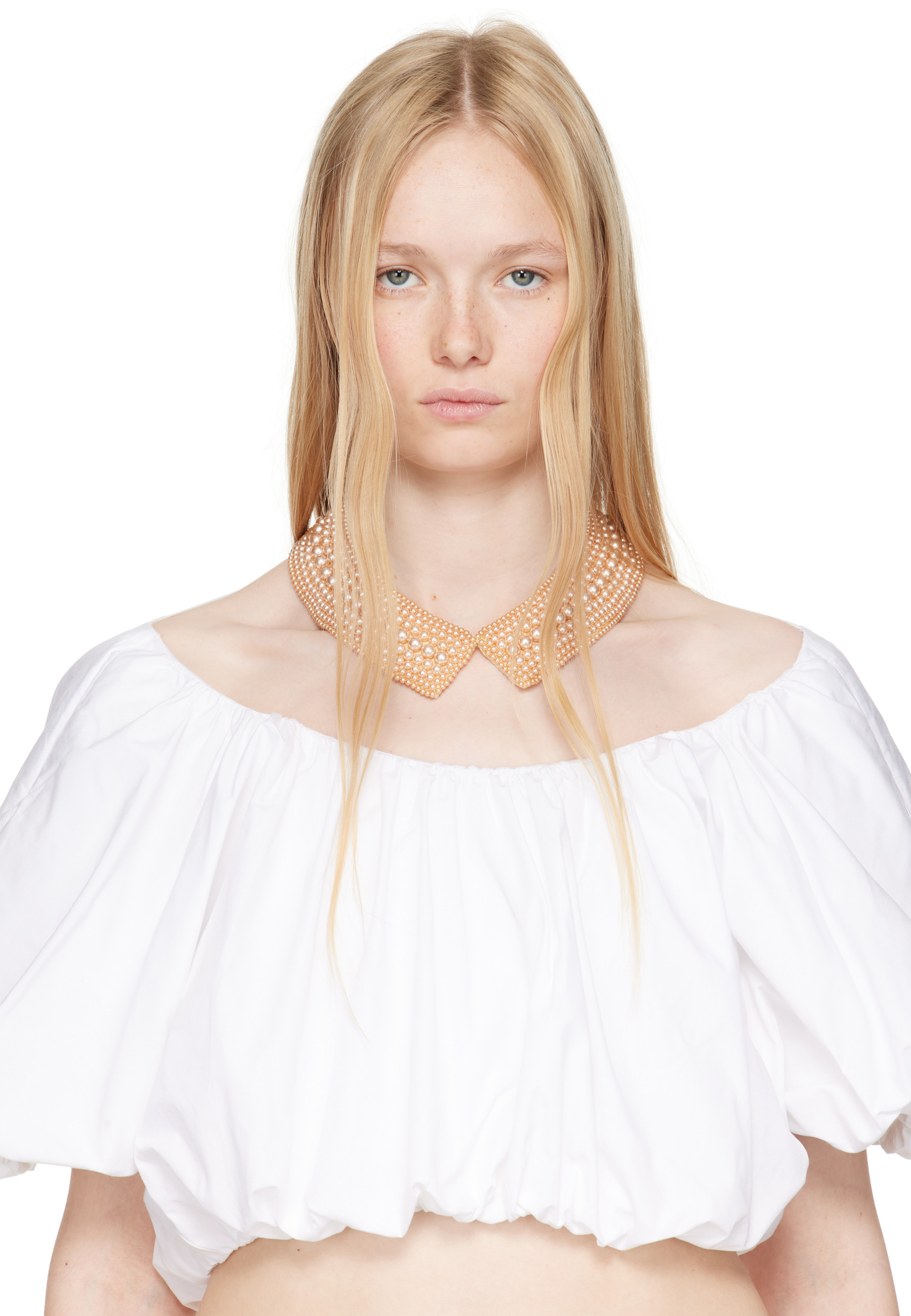 Bode - Ras-du-cou de style col beige à perles