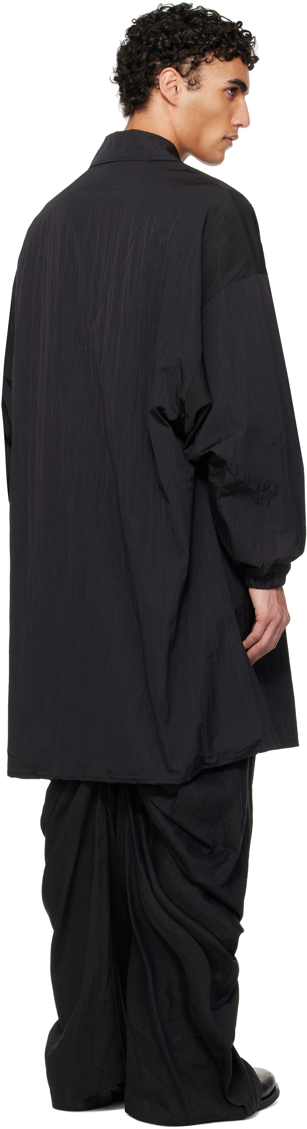 FUMITO GANRYU: Black Long Coach Coat | SSENSE Canada