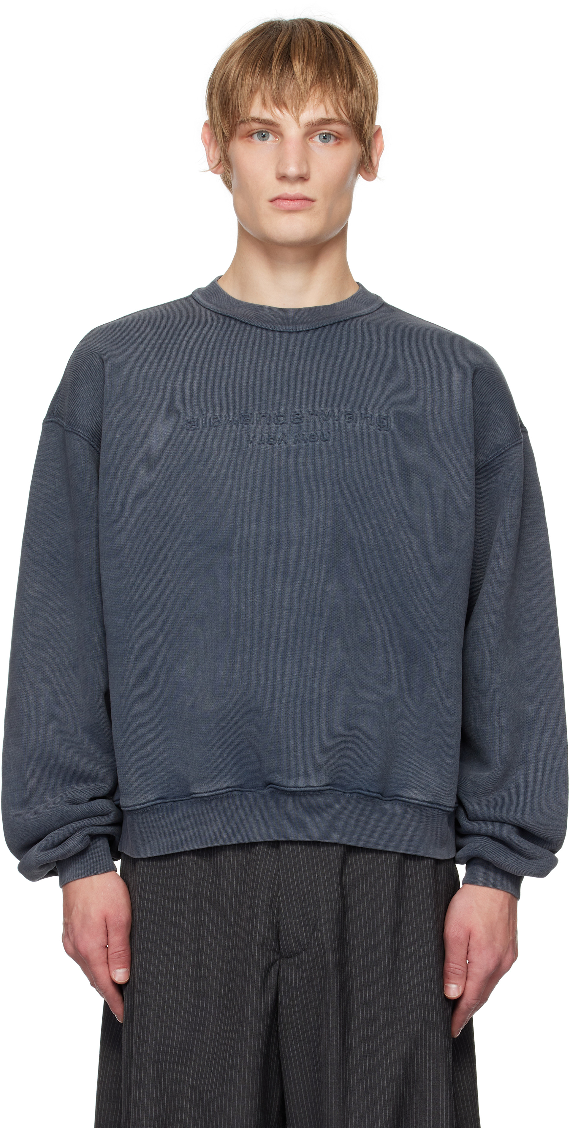 Alexander Wang: Gray Embossed Logo Sweatshirt | SSENSE Denmark