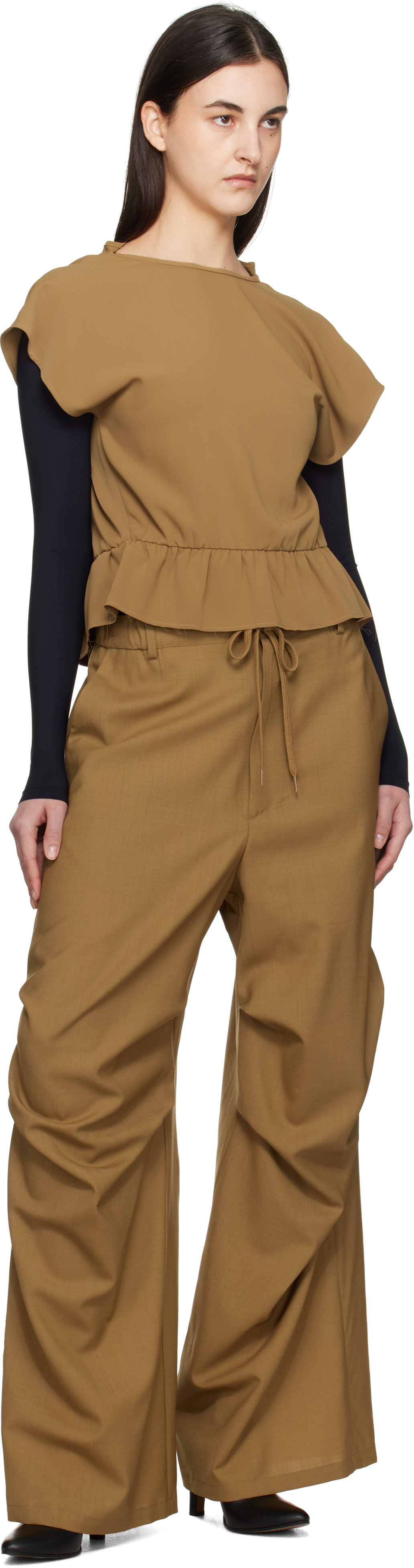 MM6 Maison Margiela: Brown Tailoring Wool Canvas Trousers | SSENSE