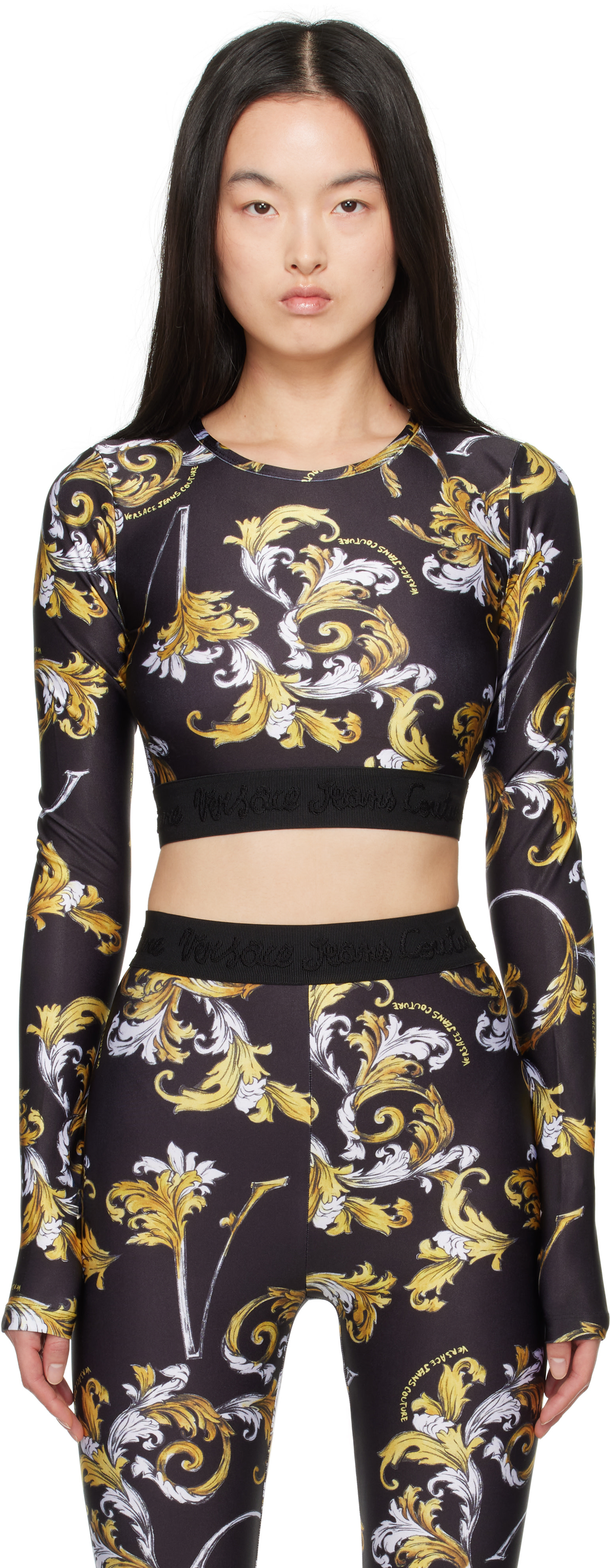 Versace Jeans Couture: Black Outline Barocco T-shirt | SSENSE