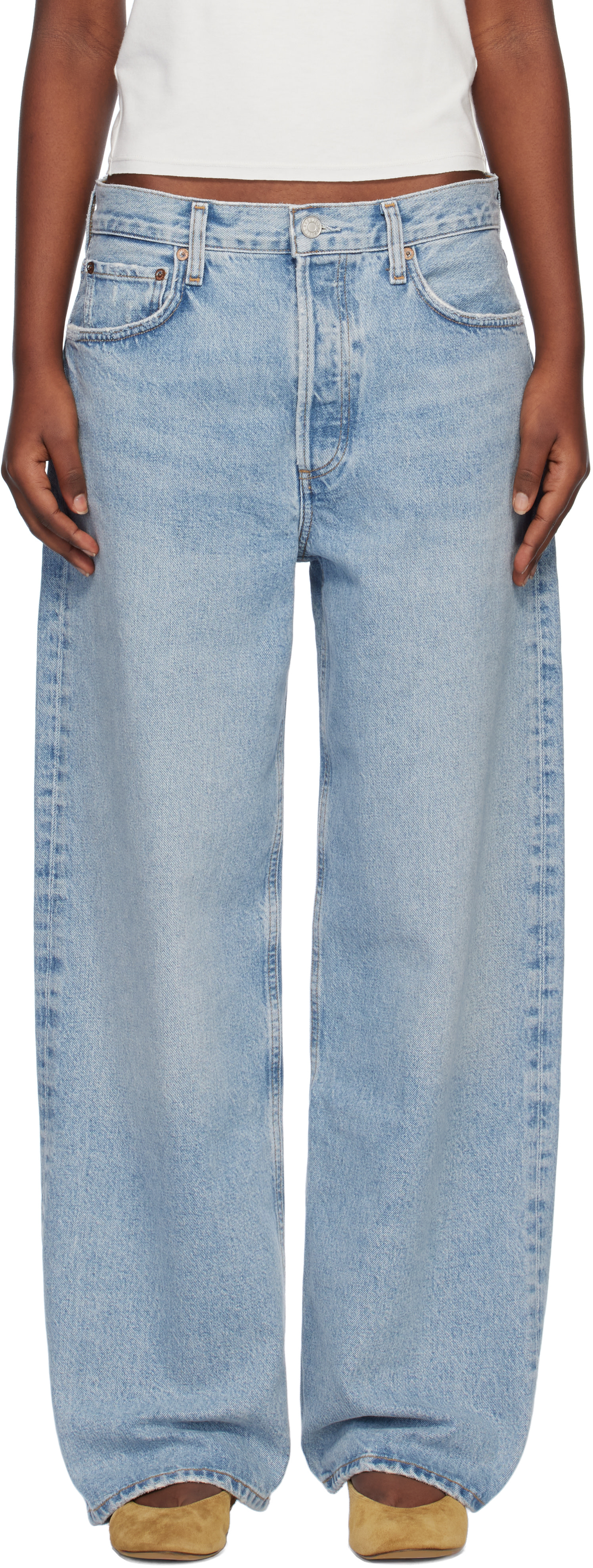 AGOLDE - Jean ample bleu à taille basse