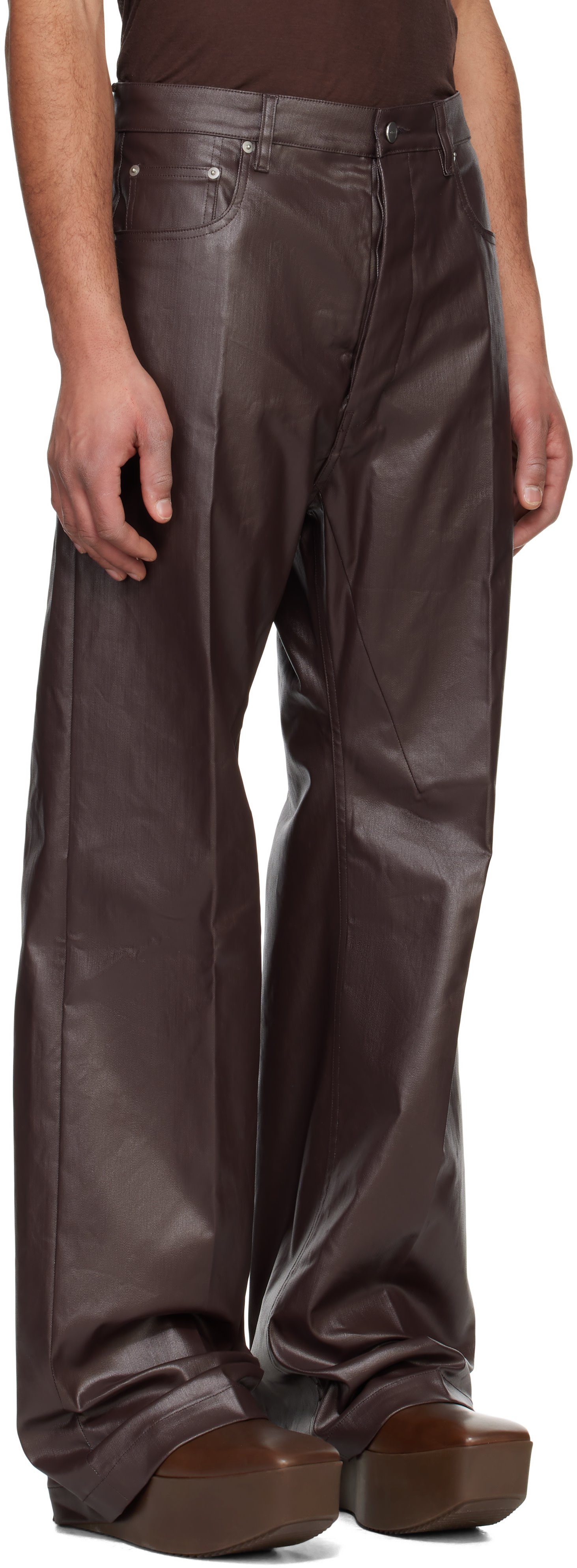 Rick Owens: Brown Hollywood Coated Geth Jeans | SSENSE Canada