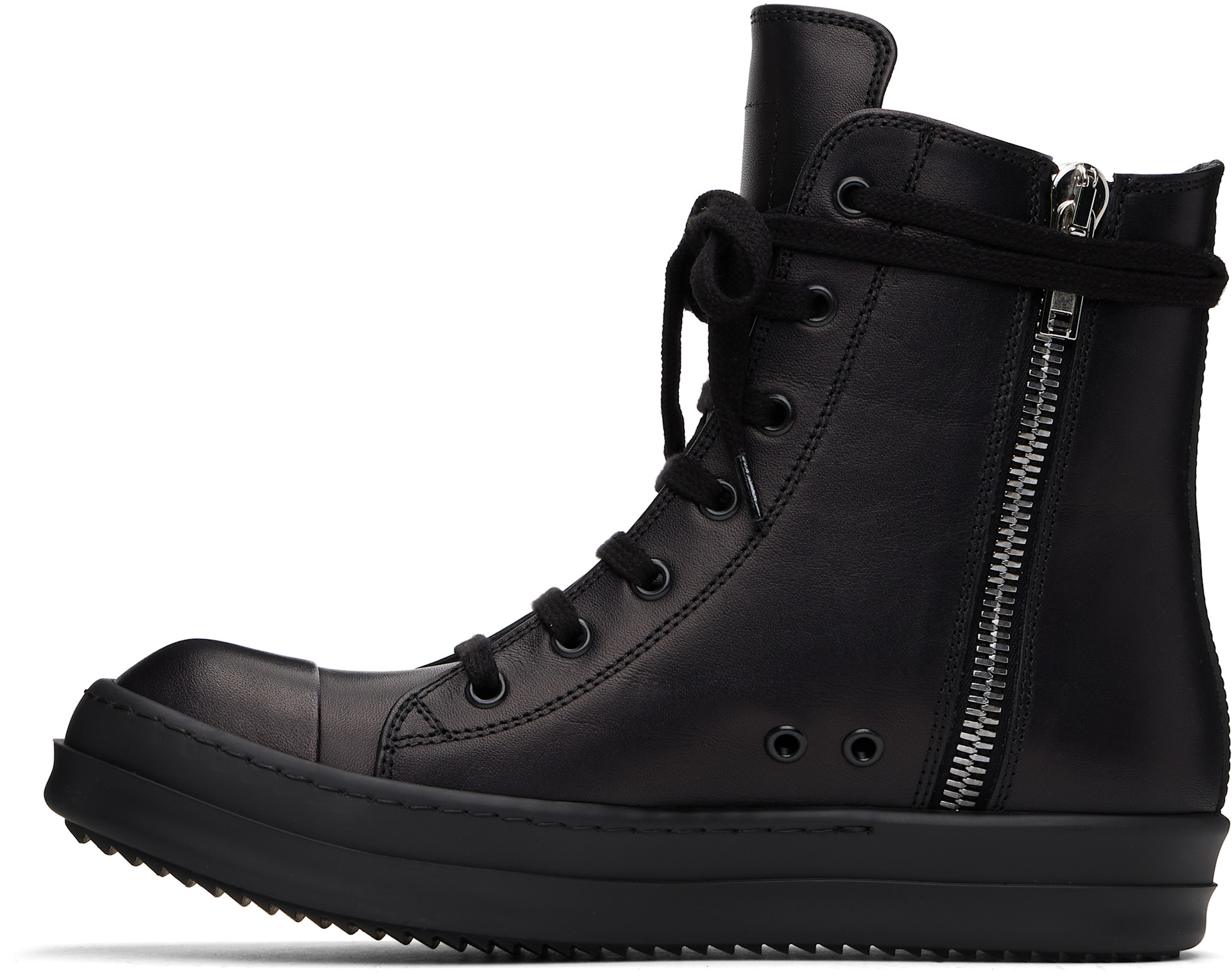 Rick Owensブラック レザー ハイカットスニーカー Rick Owens: ブラック Hollywood レザースニーカー | SSENSE 日本