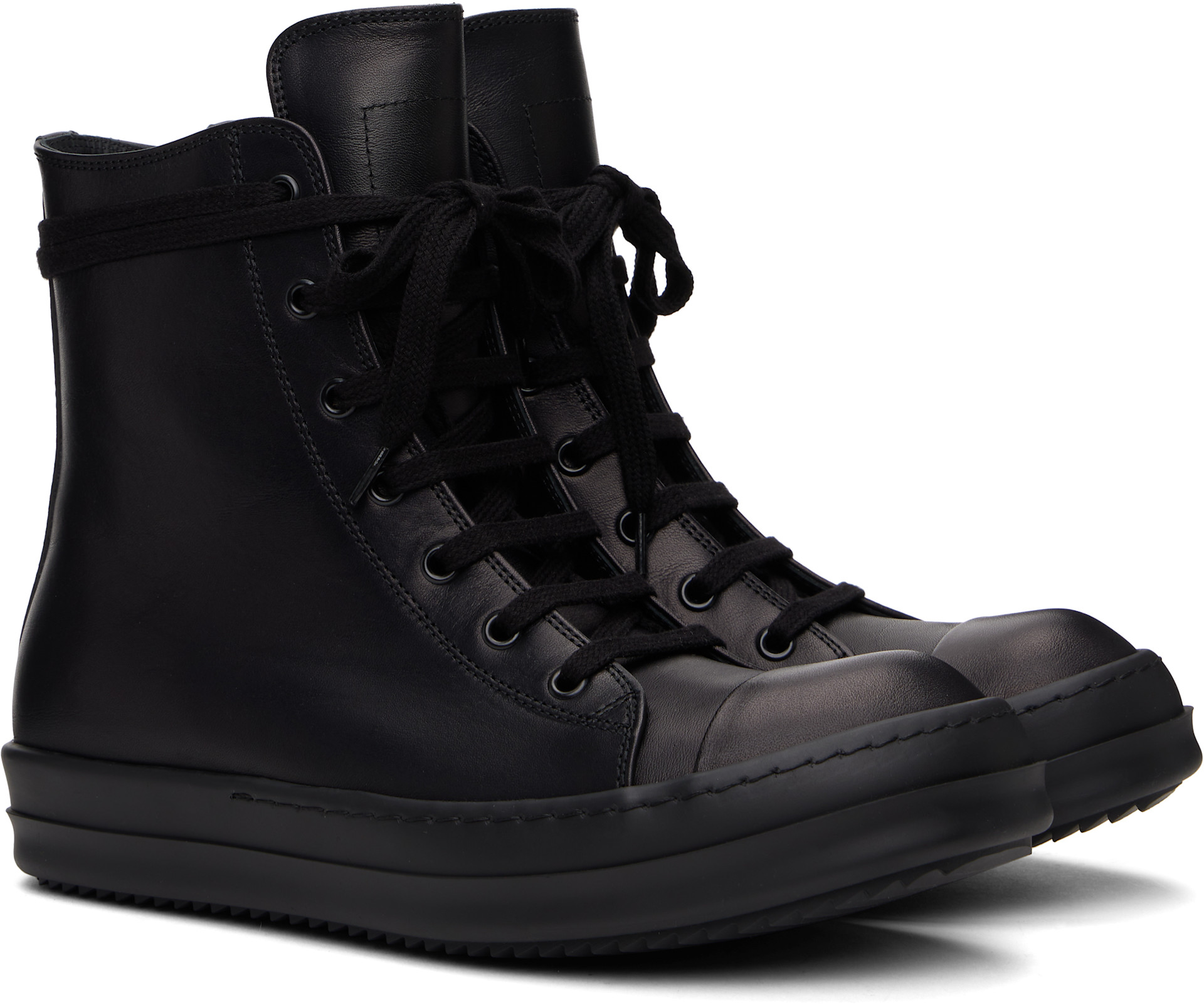Rick Owens: ブラック Hollywood レザースニーカー | SSENSE 日本
