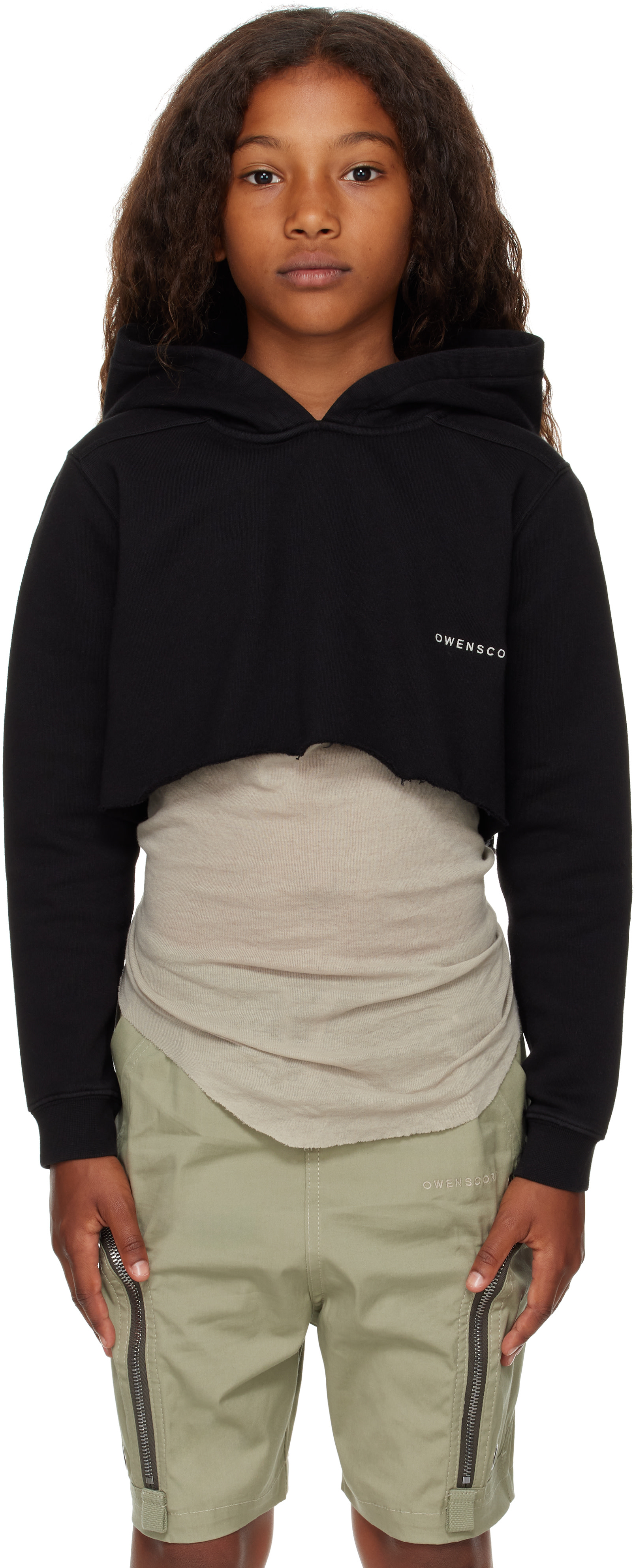 Rick Owens - Enfant | Pull à capuche écourté noir - Hollywood