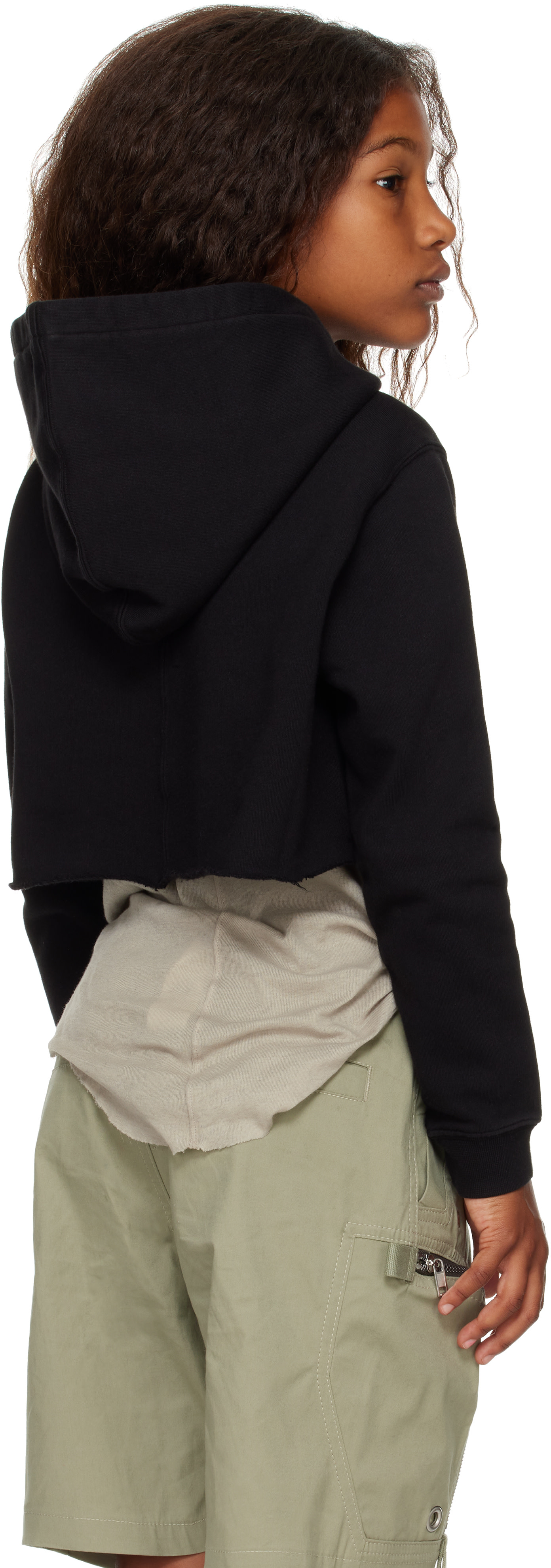 Rick Owens - Enfant | Pull à capuche écourté noir - Hollywood