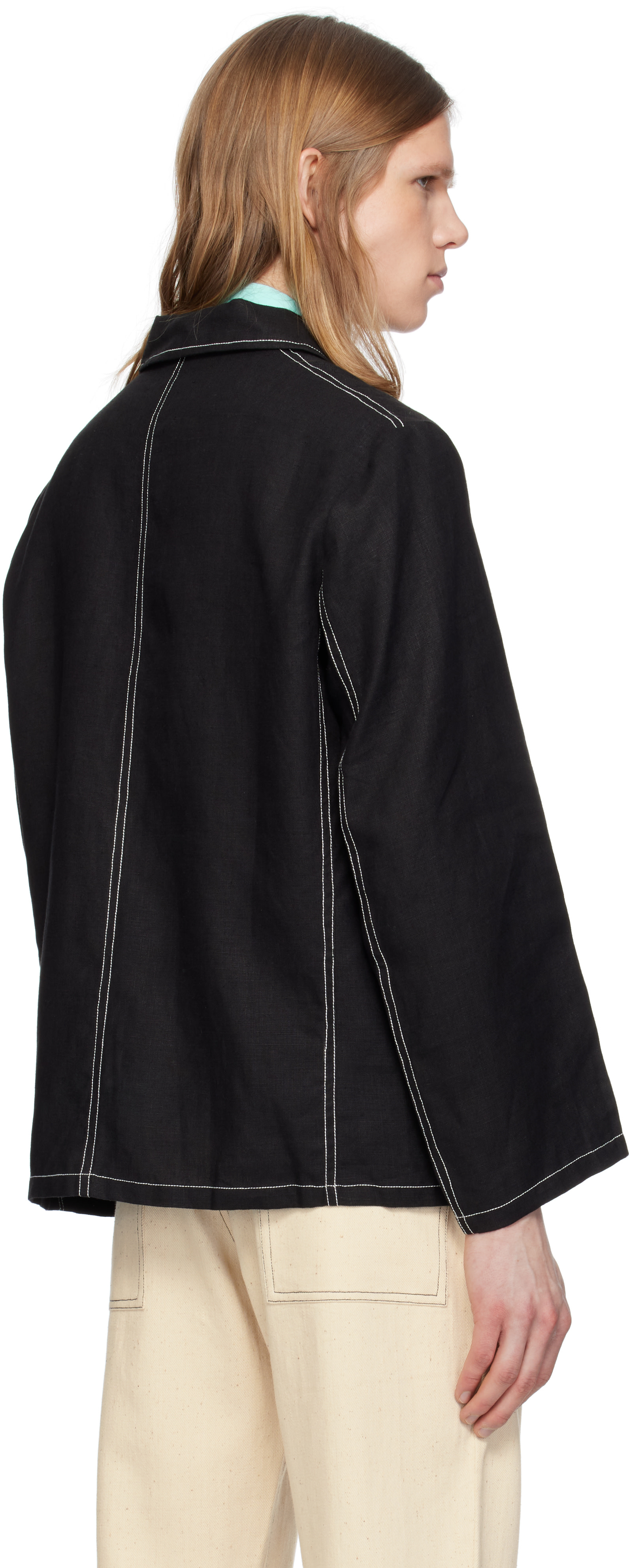HARAGO - Black Beadwork Double Stitch Jacket