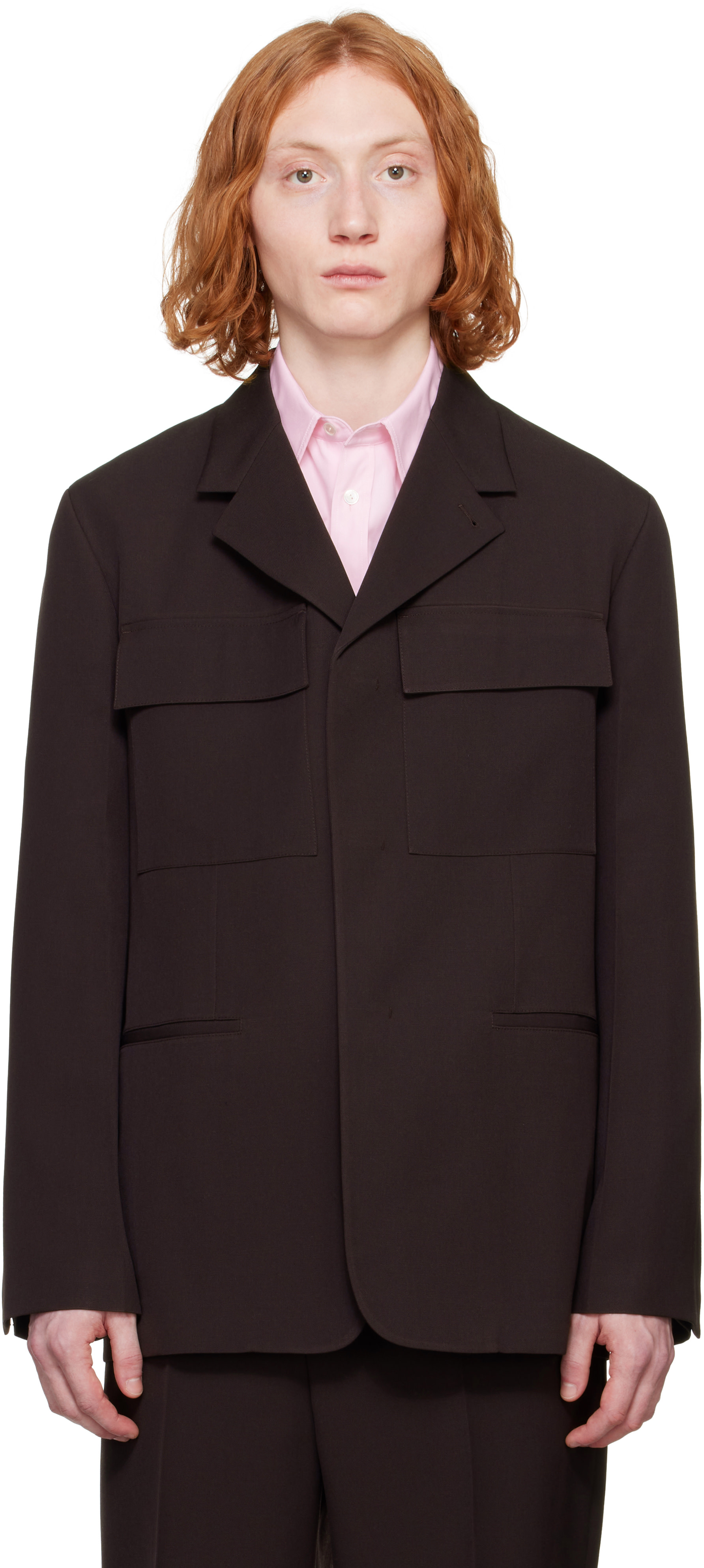 Jil Sander: Brown Sharp Wool Gabardine Blazer | SSENSE