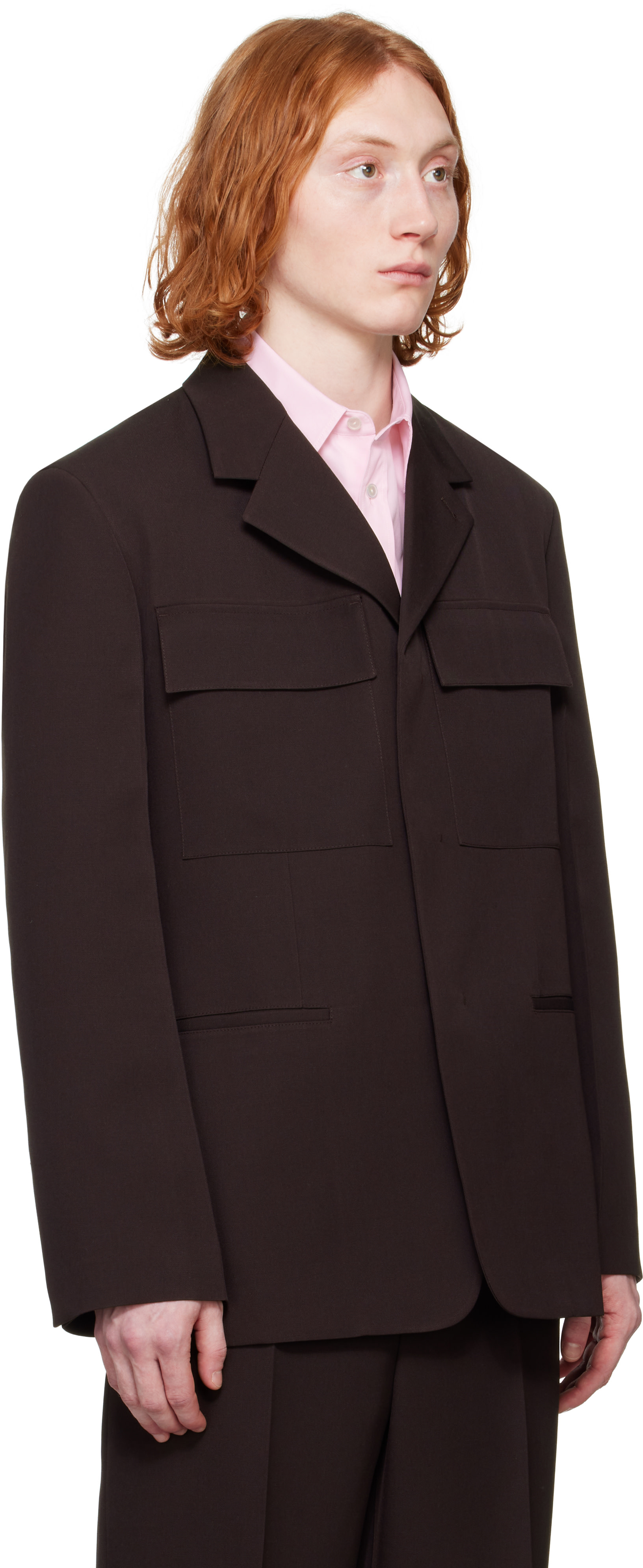Jil Sander: ブラウン Sharp ウールギャバジン テーラードジャケット