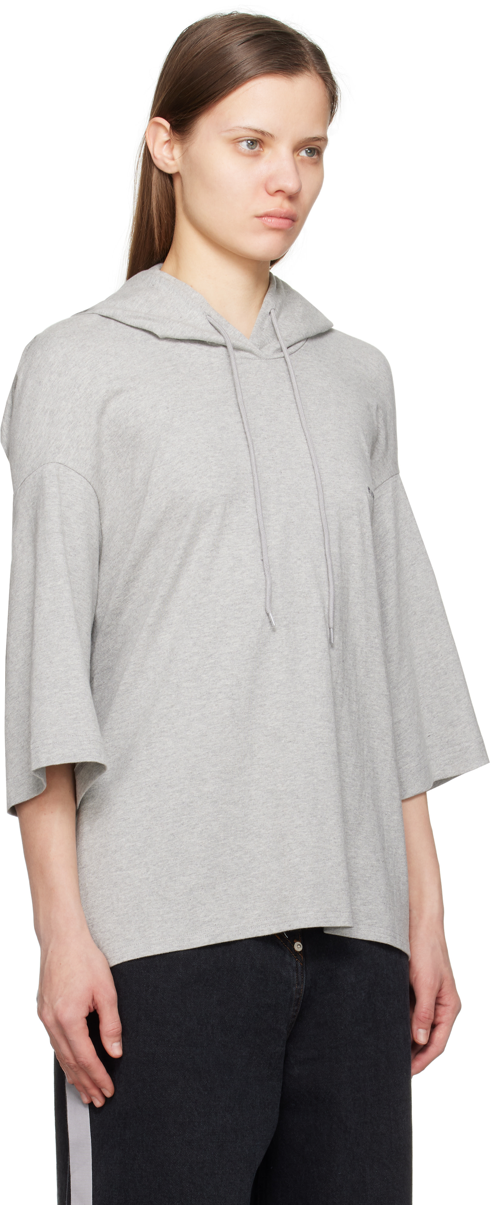 Pushbutton: Gray Square Half Sleeve Hoodie | SSENSE