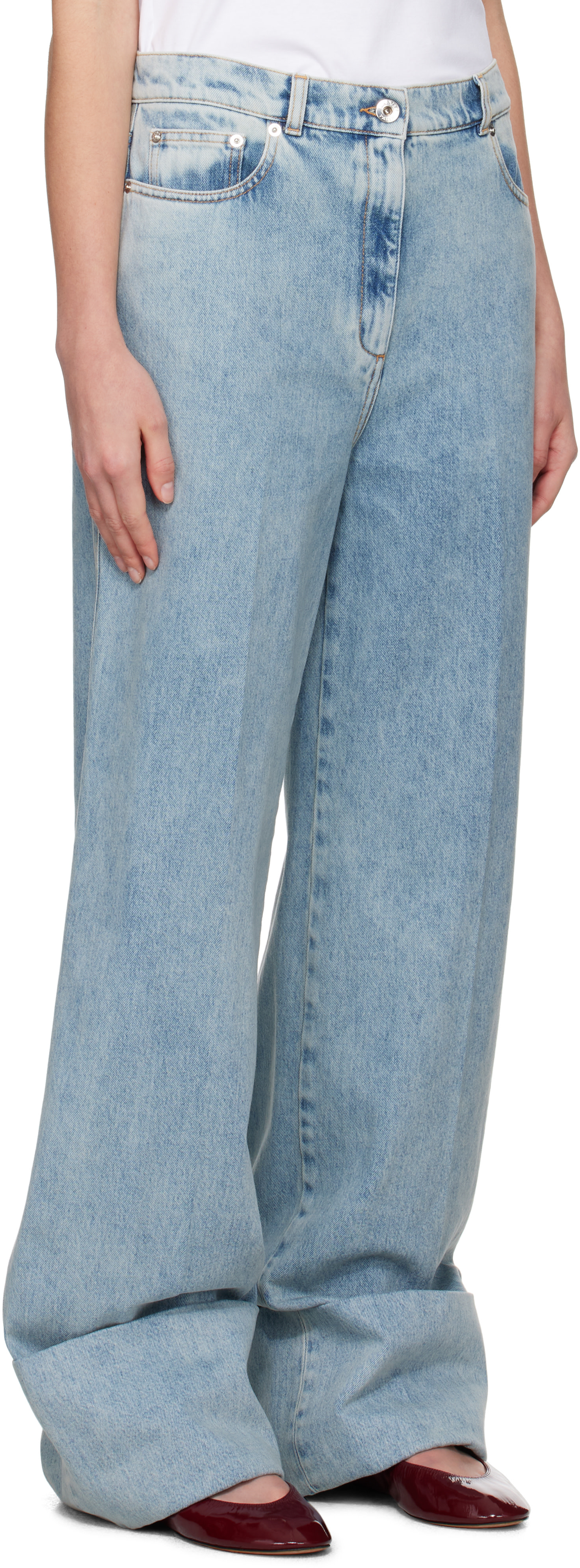 Lanvin - Jean ample bleu à revers roulés