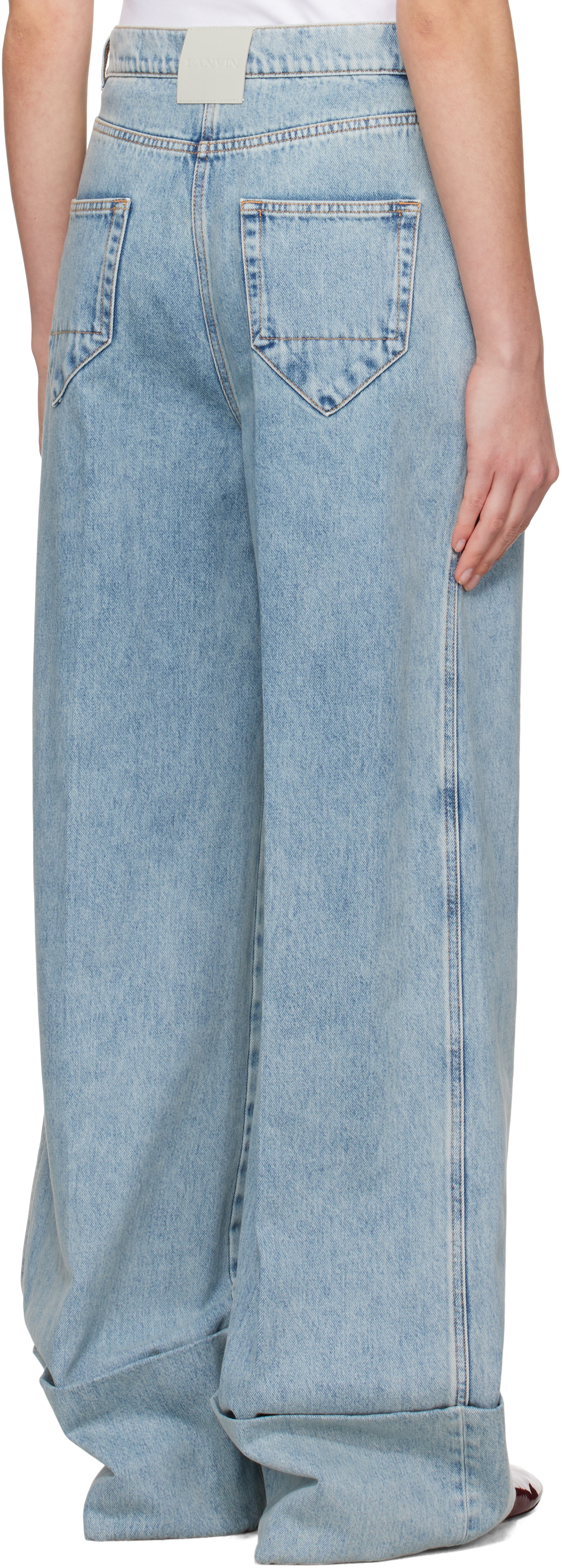 Lanvin - Jean ample bleu à revers roulés