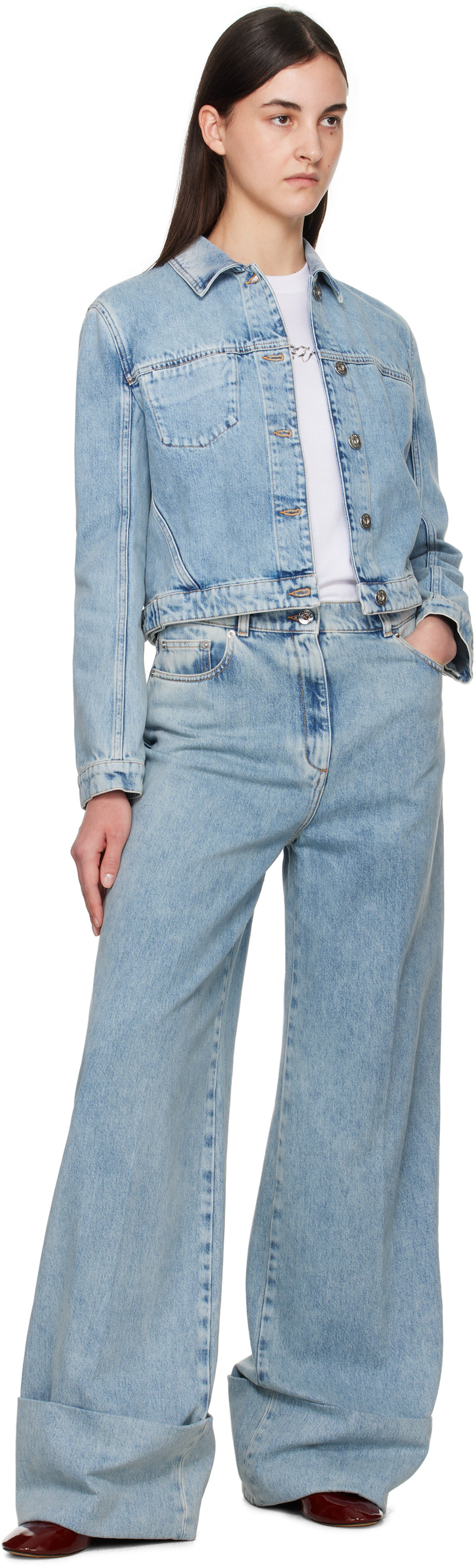 Lanvin - Jean ample bleu à revers roulés