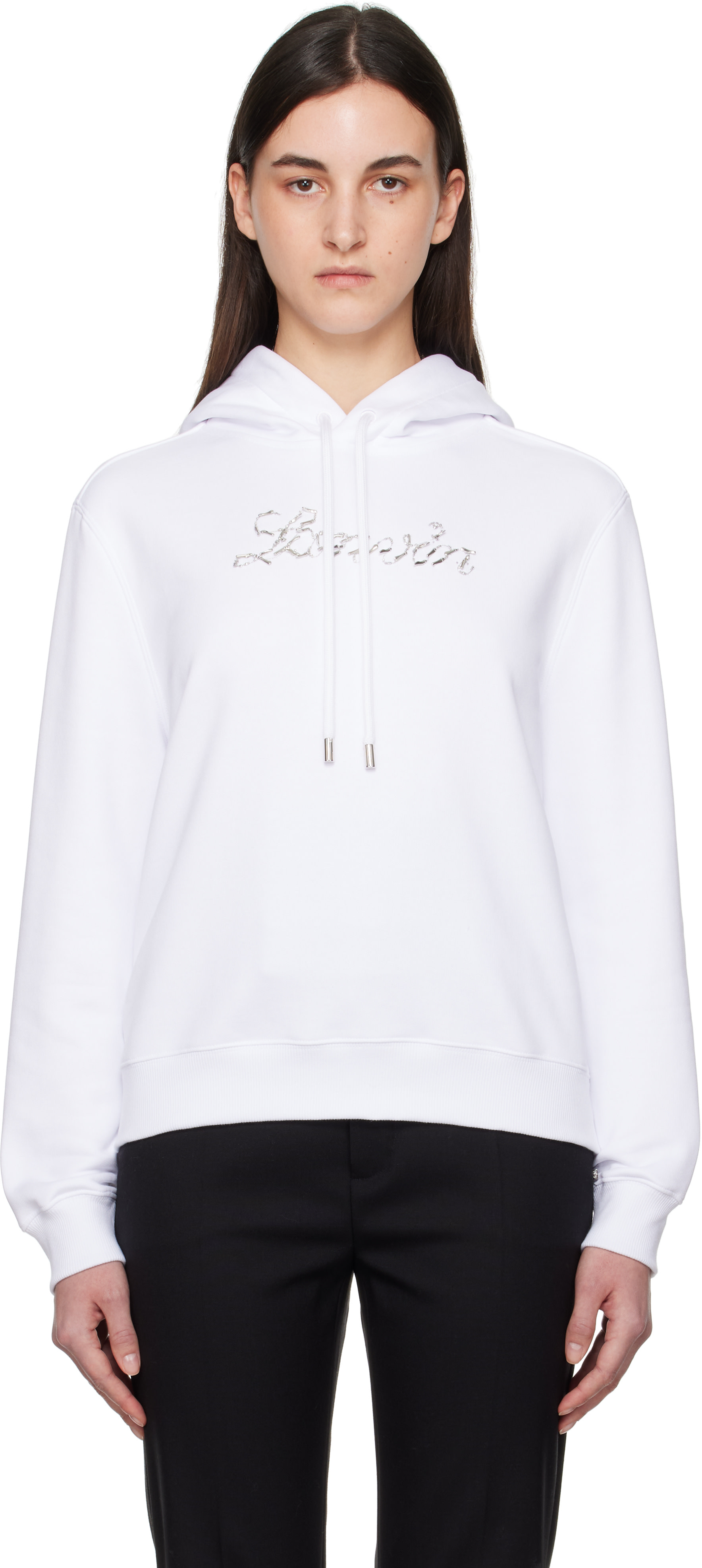 Lanvin - Pull à capuche blanc à logo perlé brodé