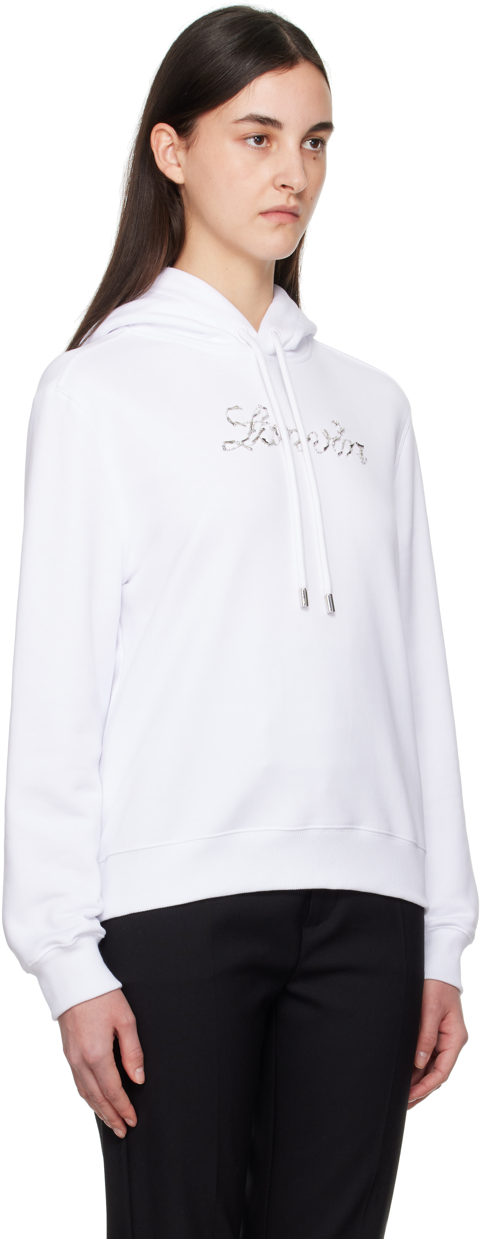 Lanvin - Pull à capuche blanc à logo perlé brodé