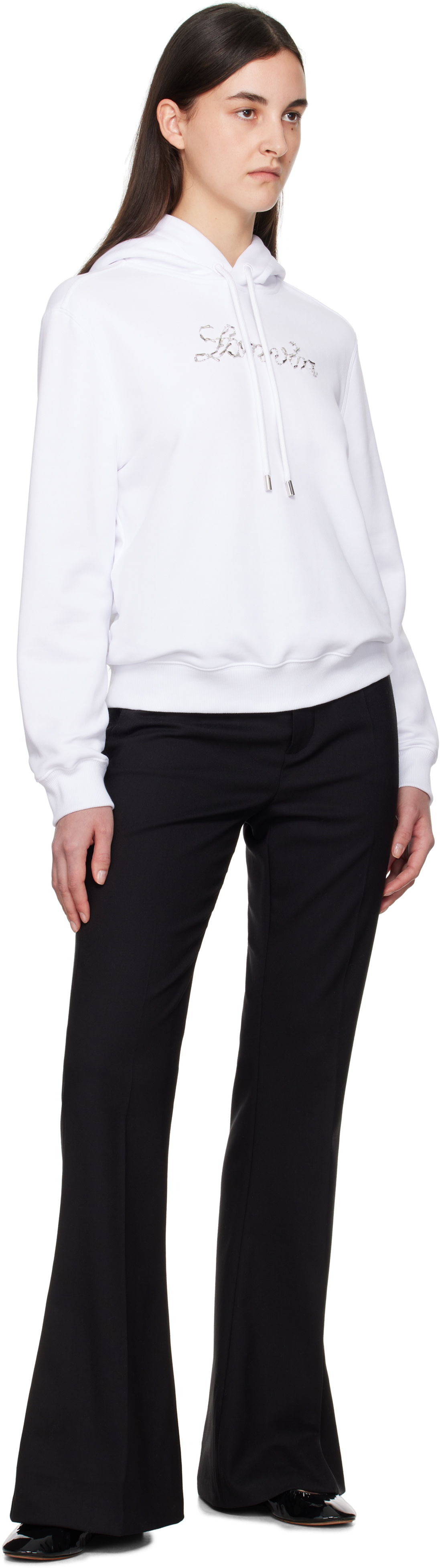 Lanvin - Pull à capuche blanc à logo perlé brodé