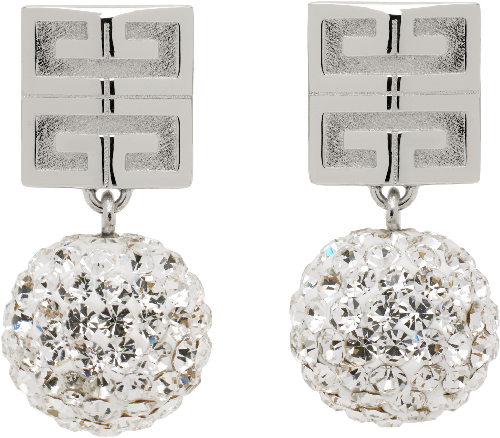 Givenchy: Silver 4G Metal & Crystal Earrings | SSENSE