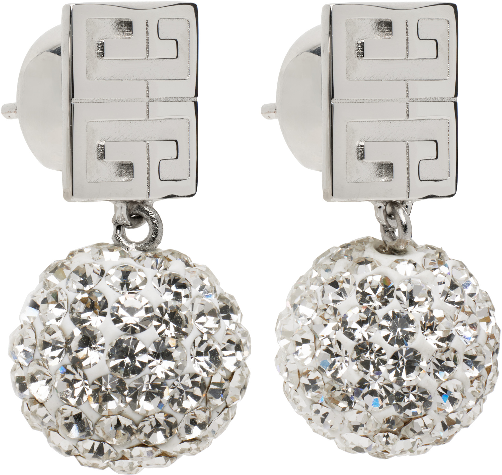 Givenchy: Silver 4G Metal & Crystal Earrings | SSENSE