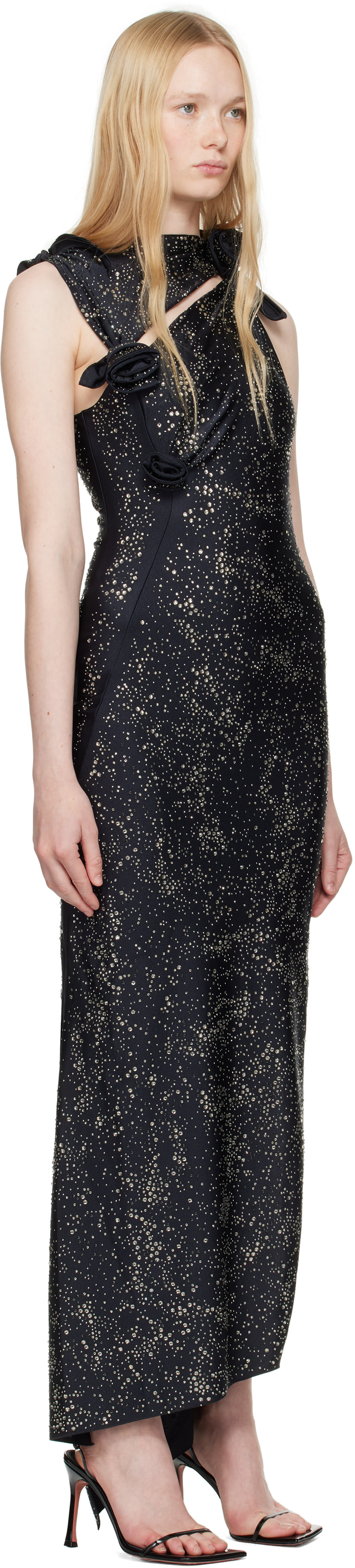 Coperni: Black Crystal-Embellished Asymmetric Flower Maxi Dress | SSENSE Canada Coperni: Black Crystal-Embellished Asymmetric Flower Maxi Dress | SSENSE Canada