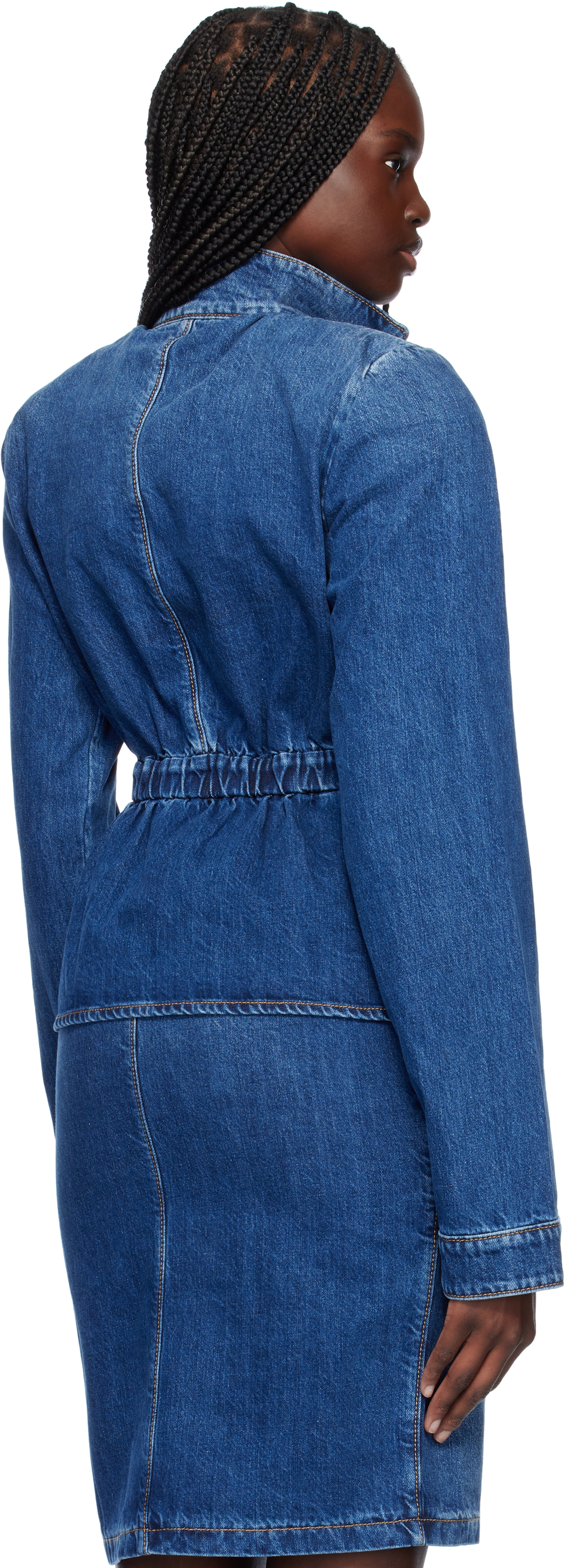 Nensi Dojaka: Blue Hayley Peplum Bomber Denim Jacket | SSENSE Canada