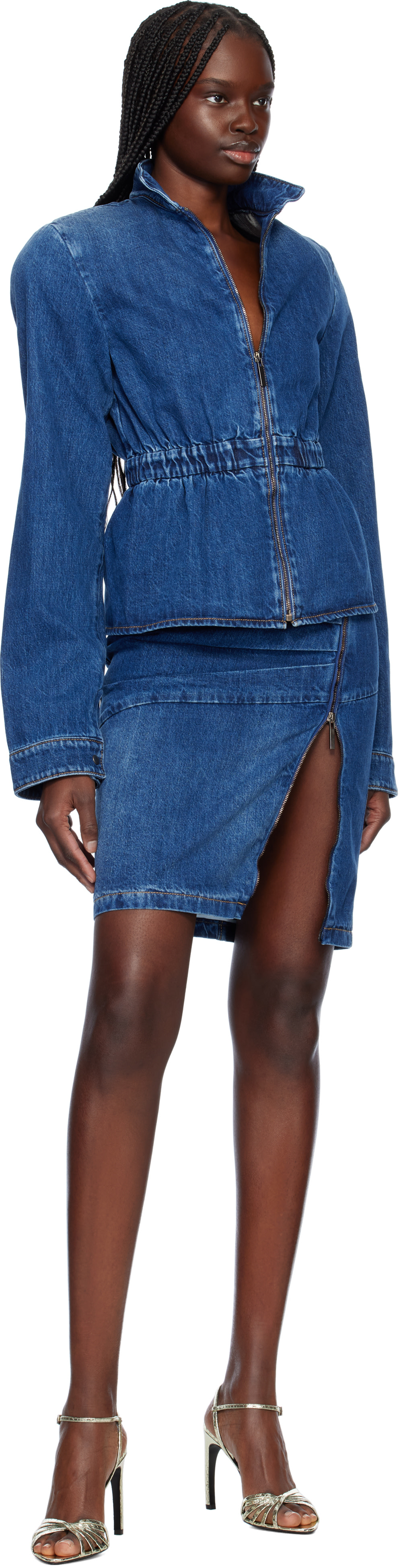 Nensi Dojaka: Blue Hayley Peplum Bomber Denim Jacket | SSENSE
