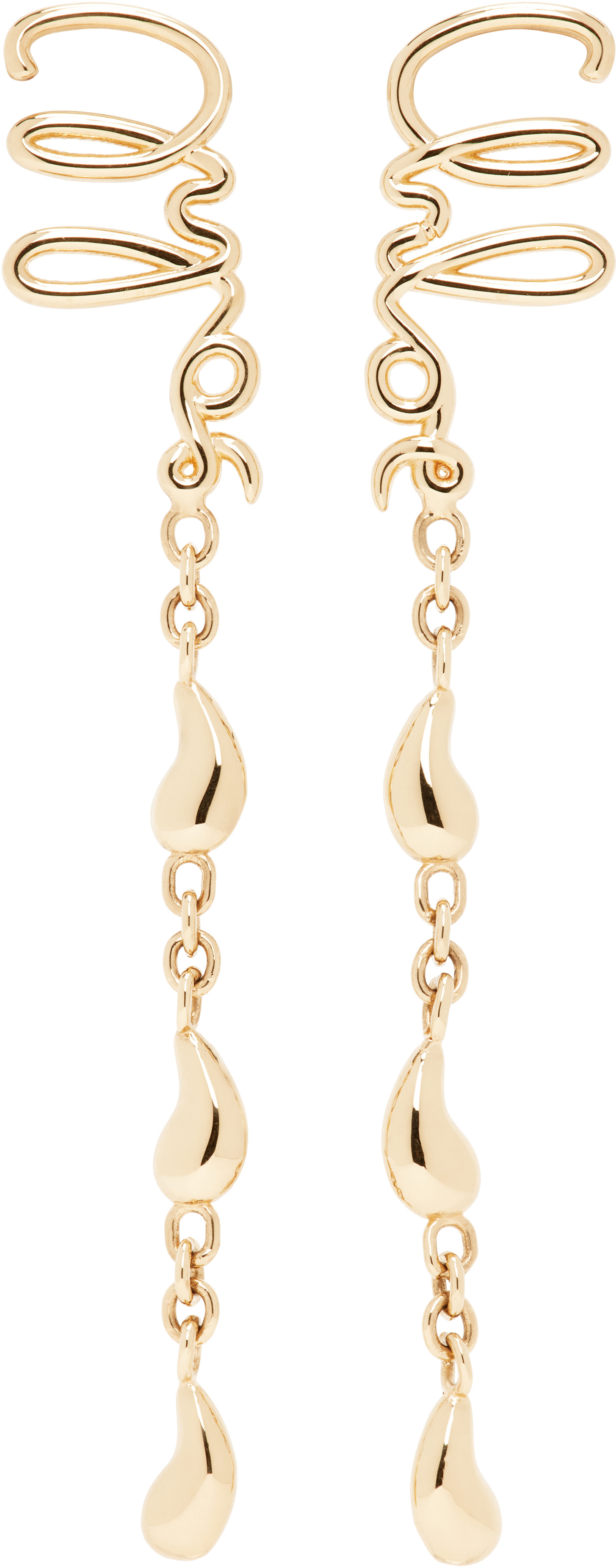 Chloé - Boucles d'oreilles pendantes dorées à logo