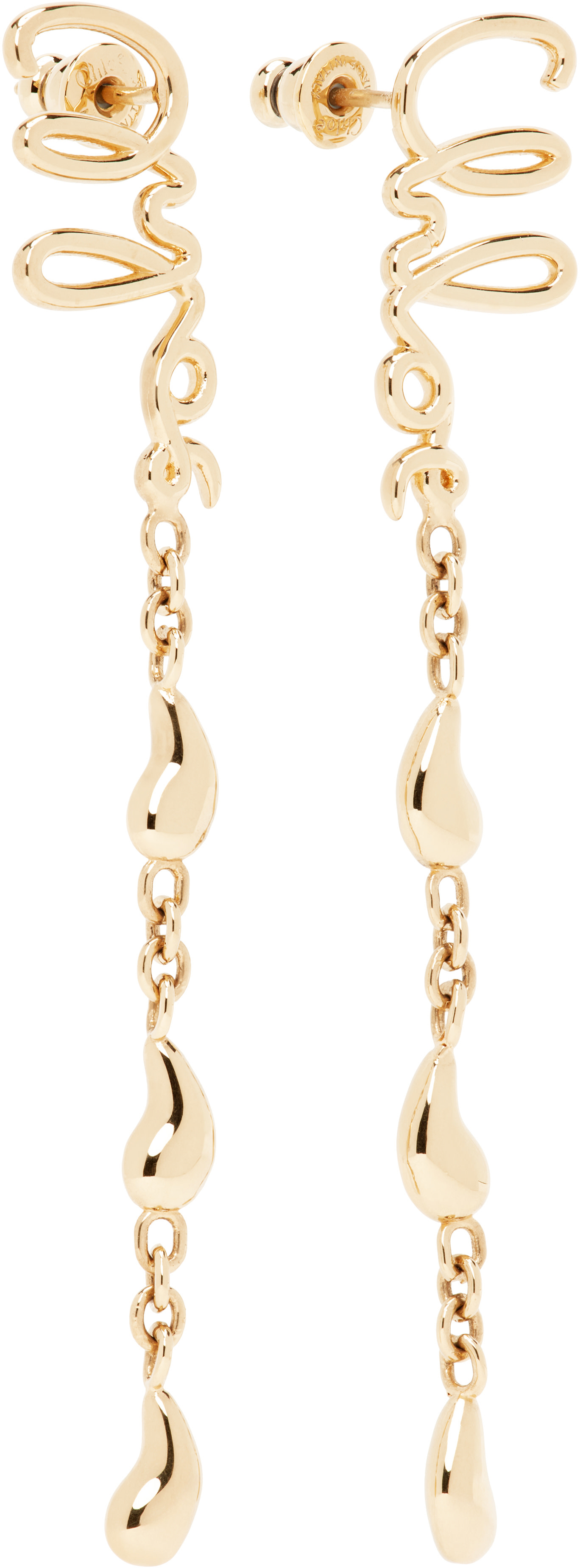 Chloé - Boucles d'oreilles pendantes dorées à logo