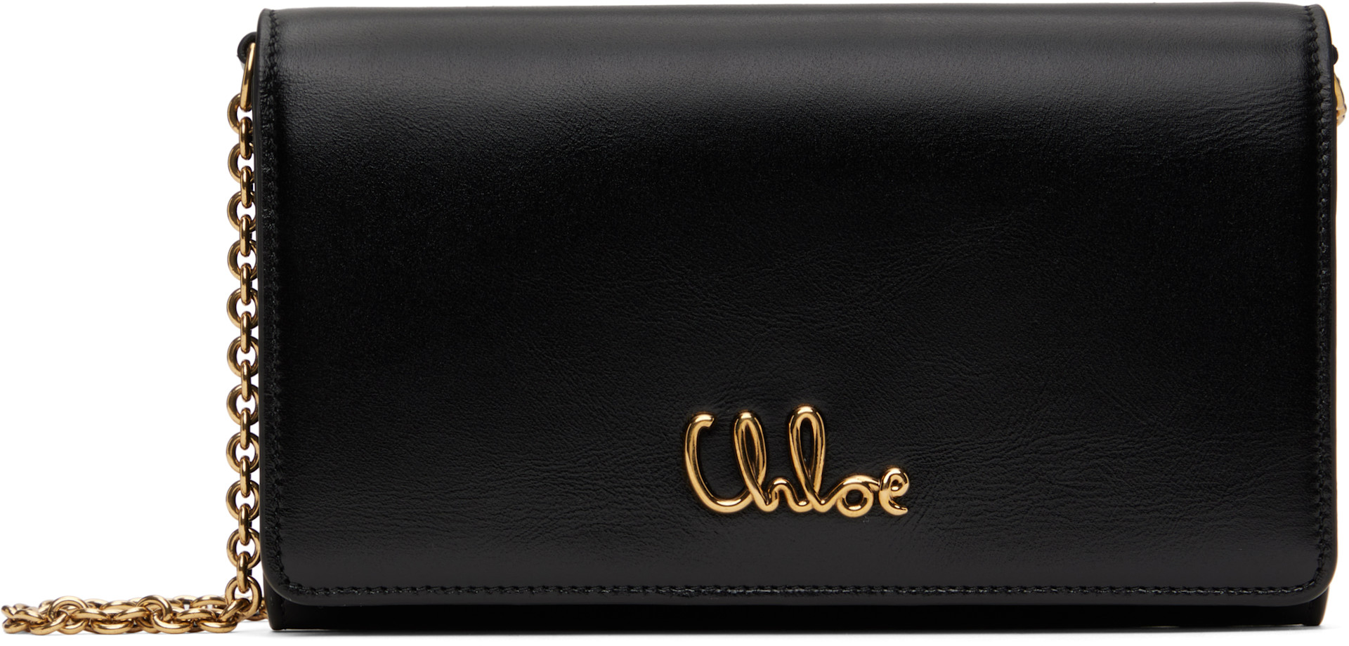 Chloé: Black 'Chloé Iconic Flap Wallet On Chain' Bag | SSENSE
