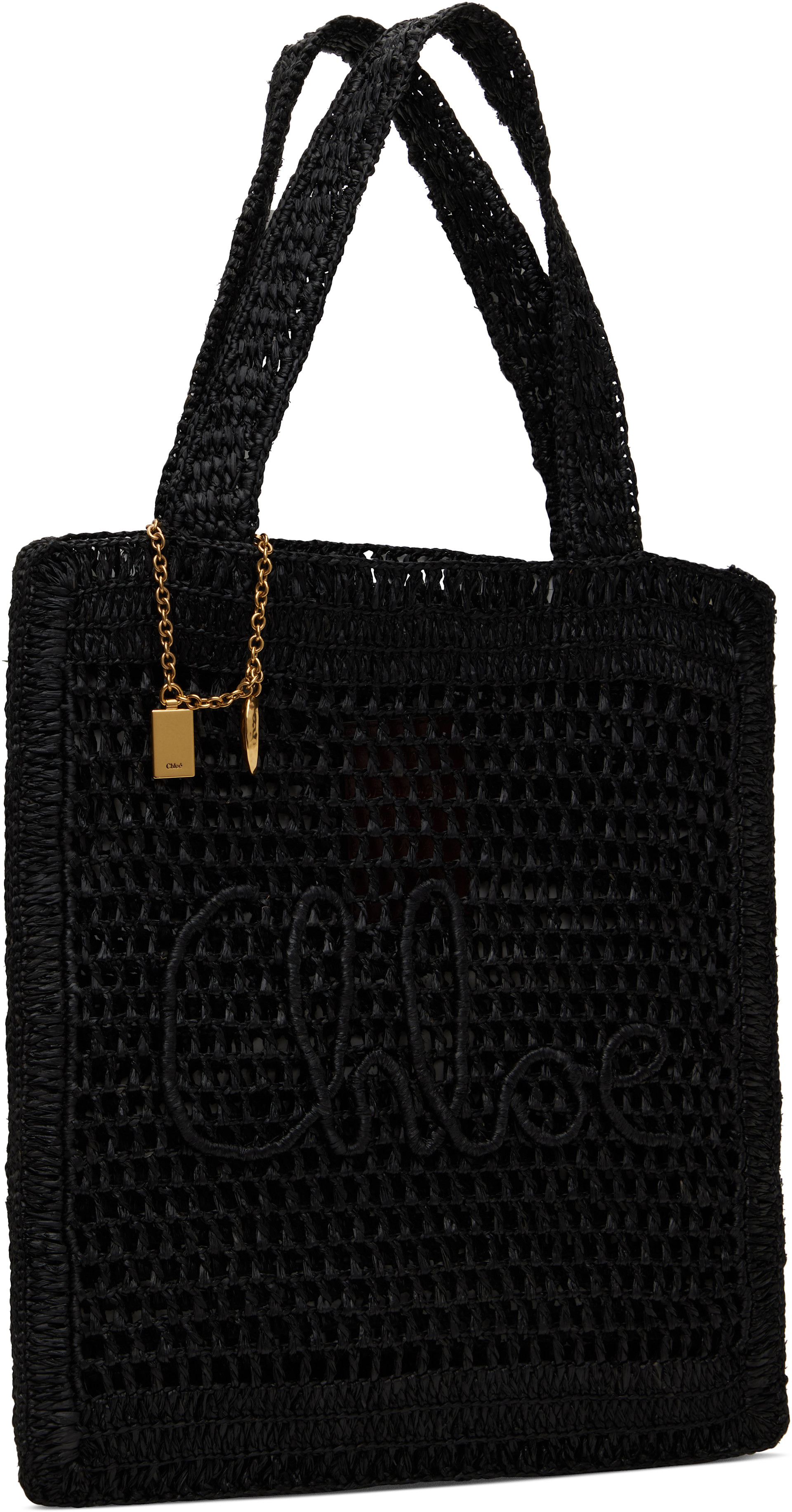 Chloé - Cabas Summer Banana noir en raphia