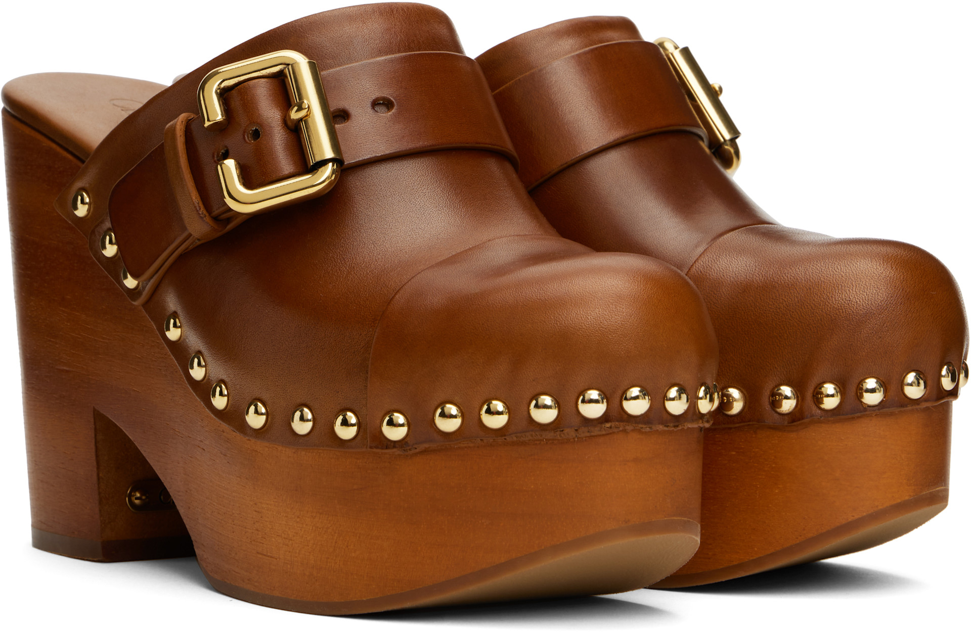 Chloé - Mules à talon bottier Jeanette brunes