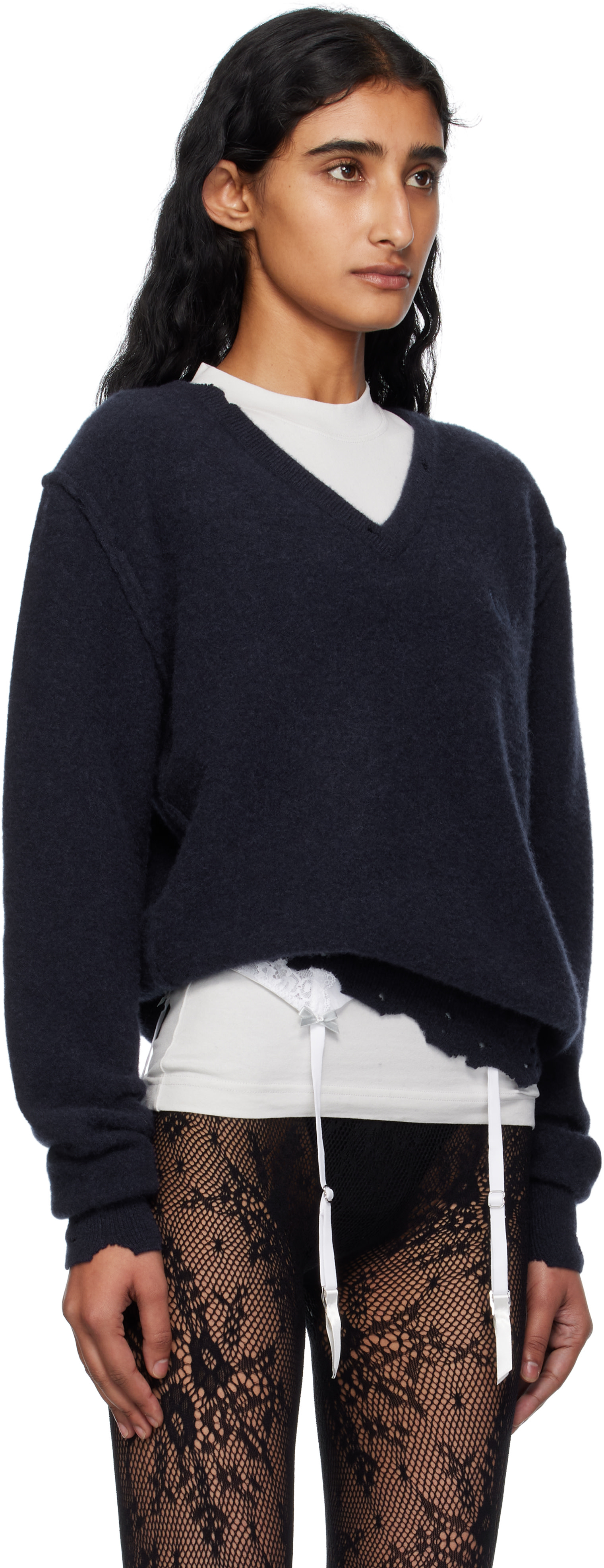 VALENTINO & BALENCIAGA ニットセーター4点セット Balenciaga: Navy Laurel Classic Inside-Out V-Neck Sweater | SSENSE