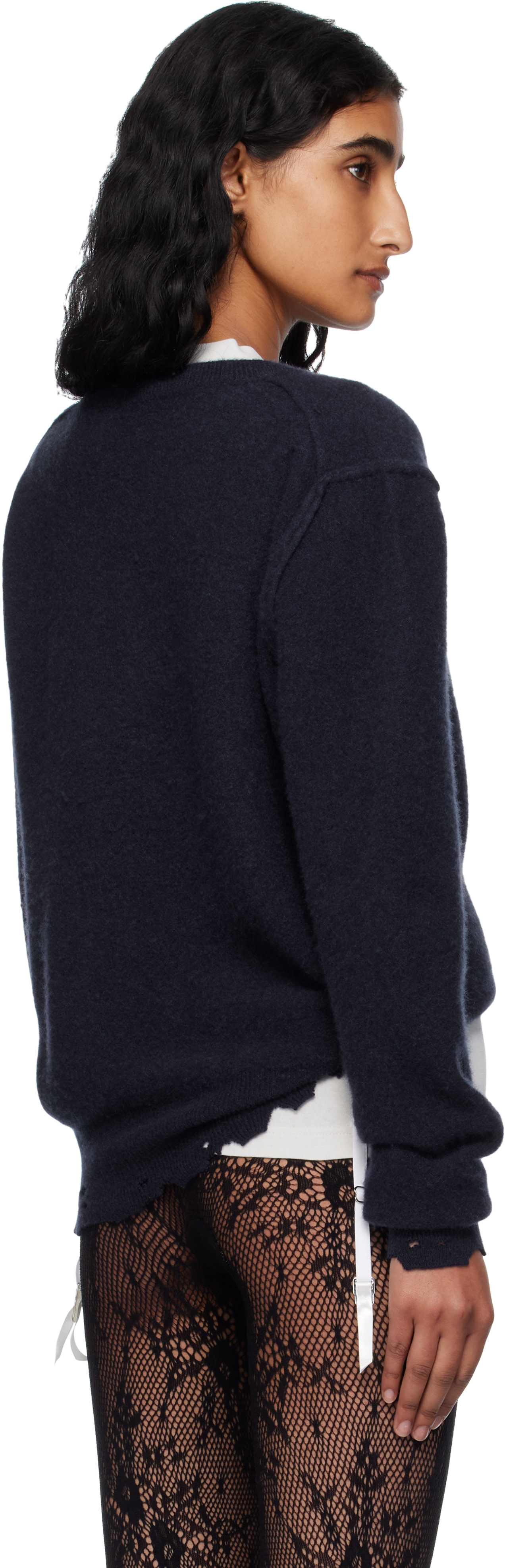 Balenciaga: Navy Laurel Classic Inside-Out V-Neck Sweater | SSENSE