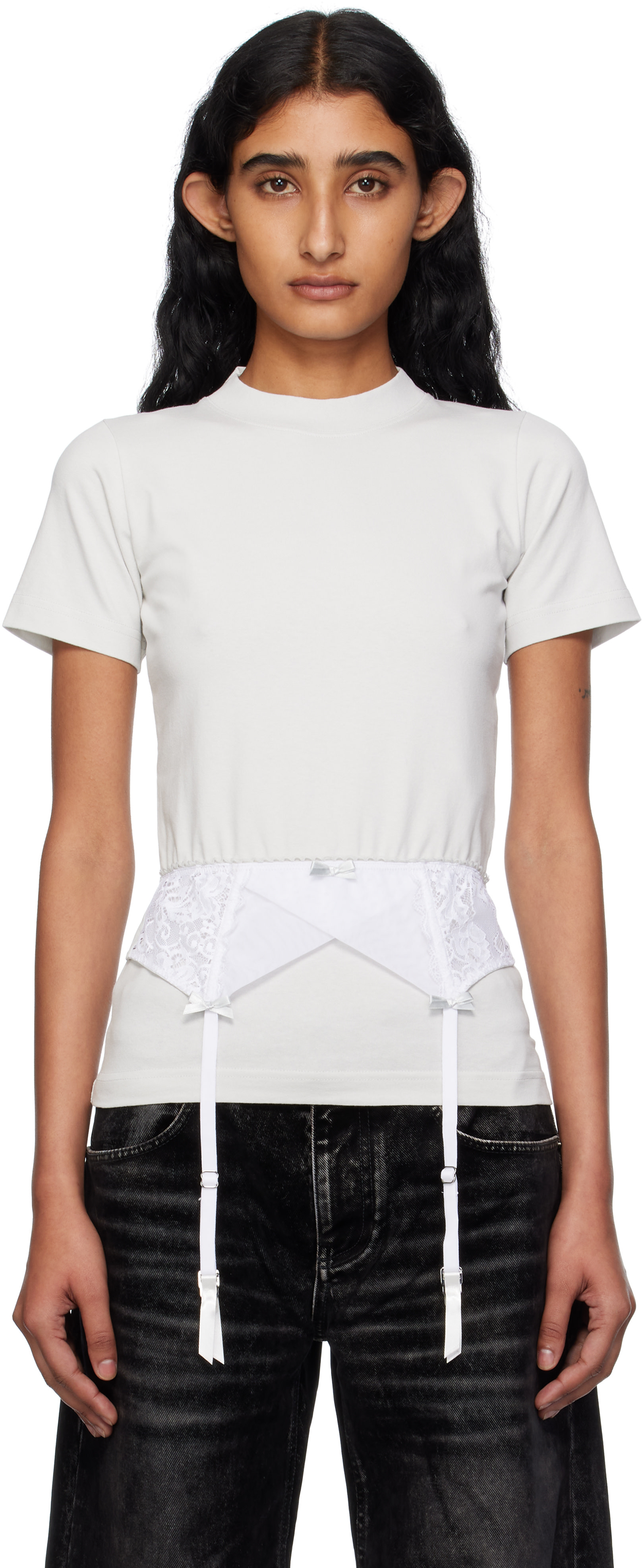 BALENCIAGA 24aw デストロイ ランジェリートップス Balenciaga: Off-White Lingerie T-shirt | SSENSE
